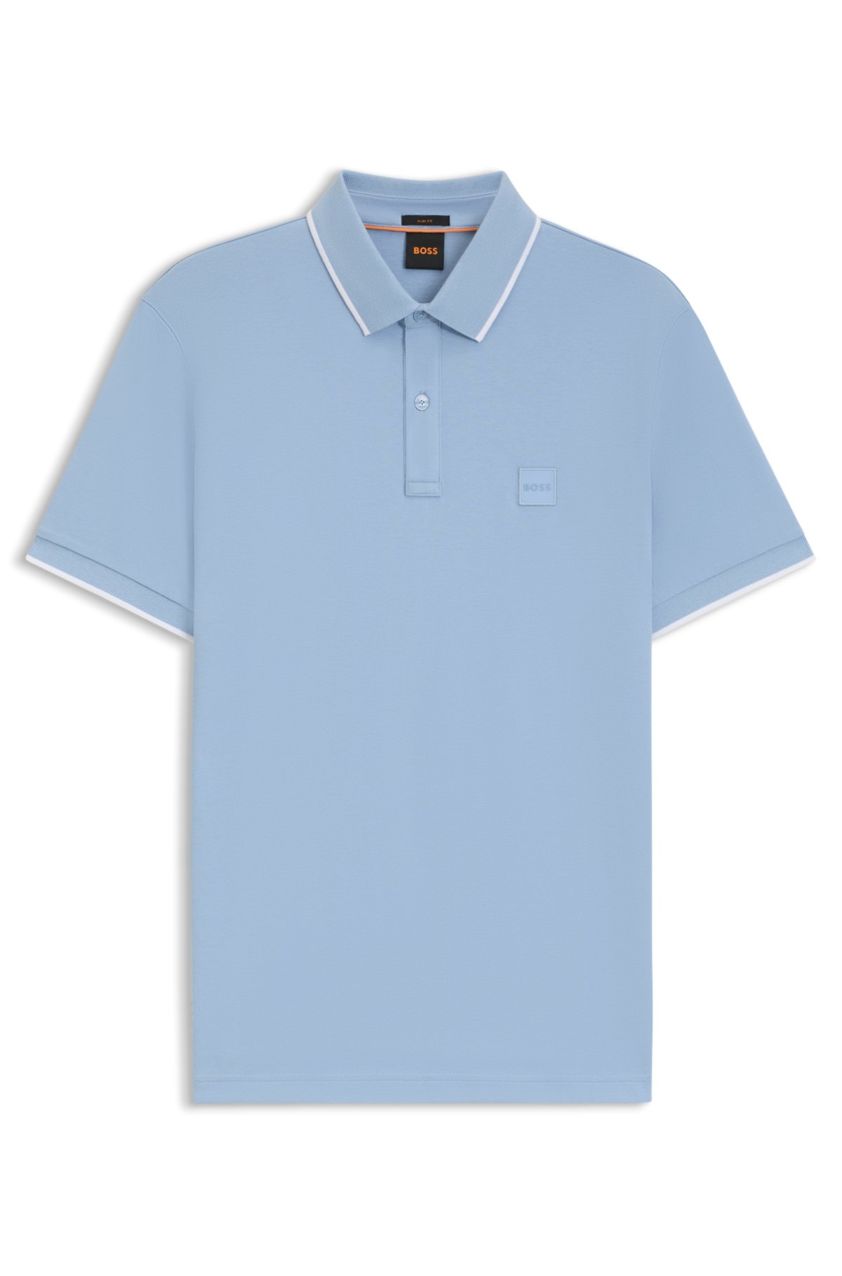 Maglia polo aderente con patch logo in cotone elasticizzato