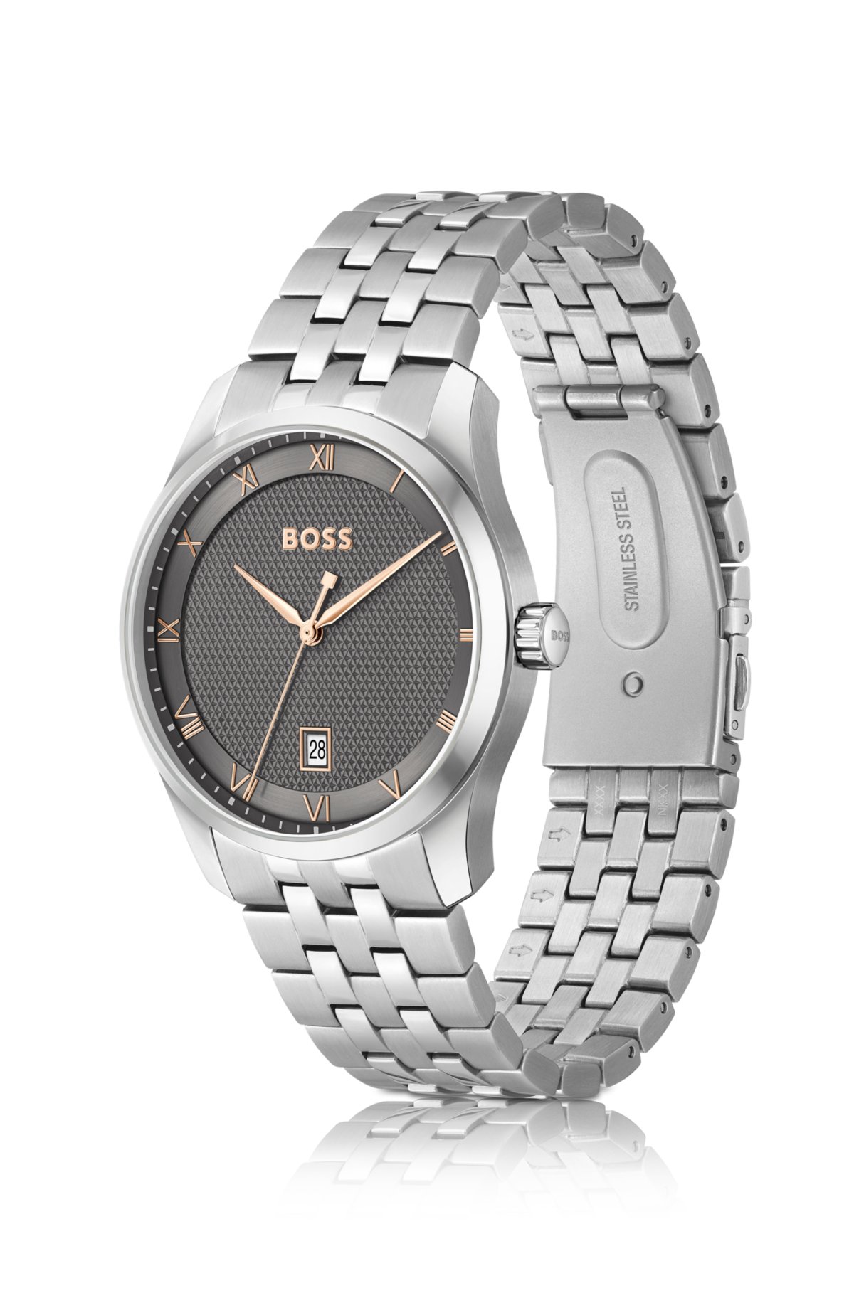 Orologio con cinturino a catena PRINCIPLE con quadrante grigio a motivi