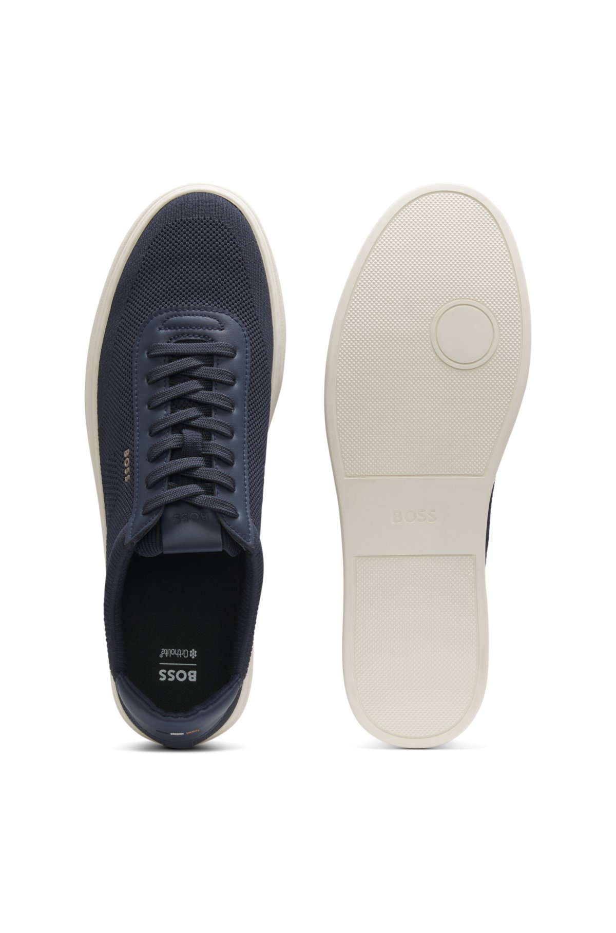 Scarpe da ginnastica con lacci e tomaie in maglia con rifiniture in pelle