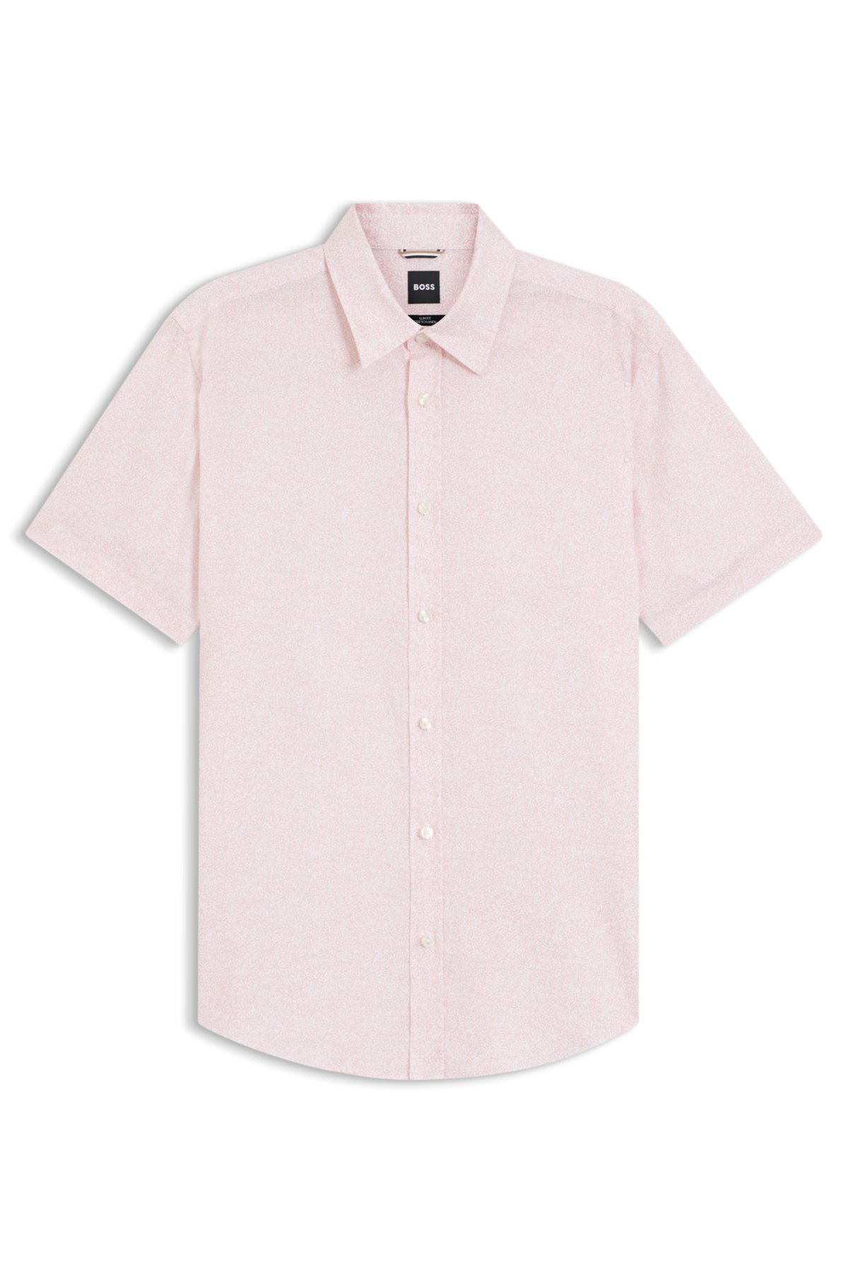 Camicia a stampa floreale in lino elastico con taglio aderente