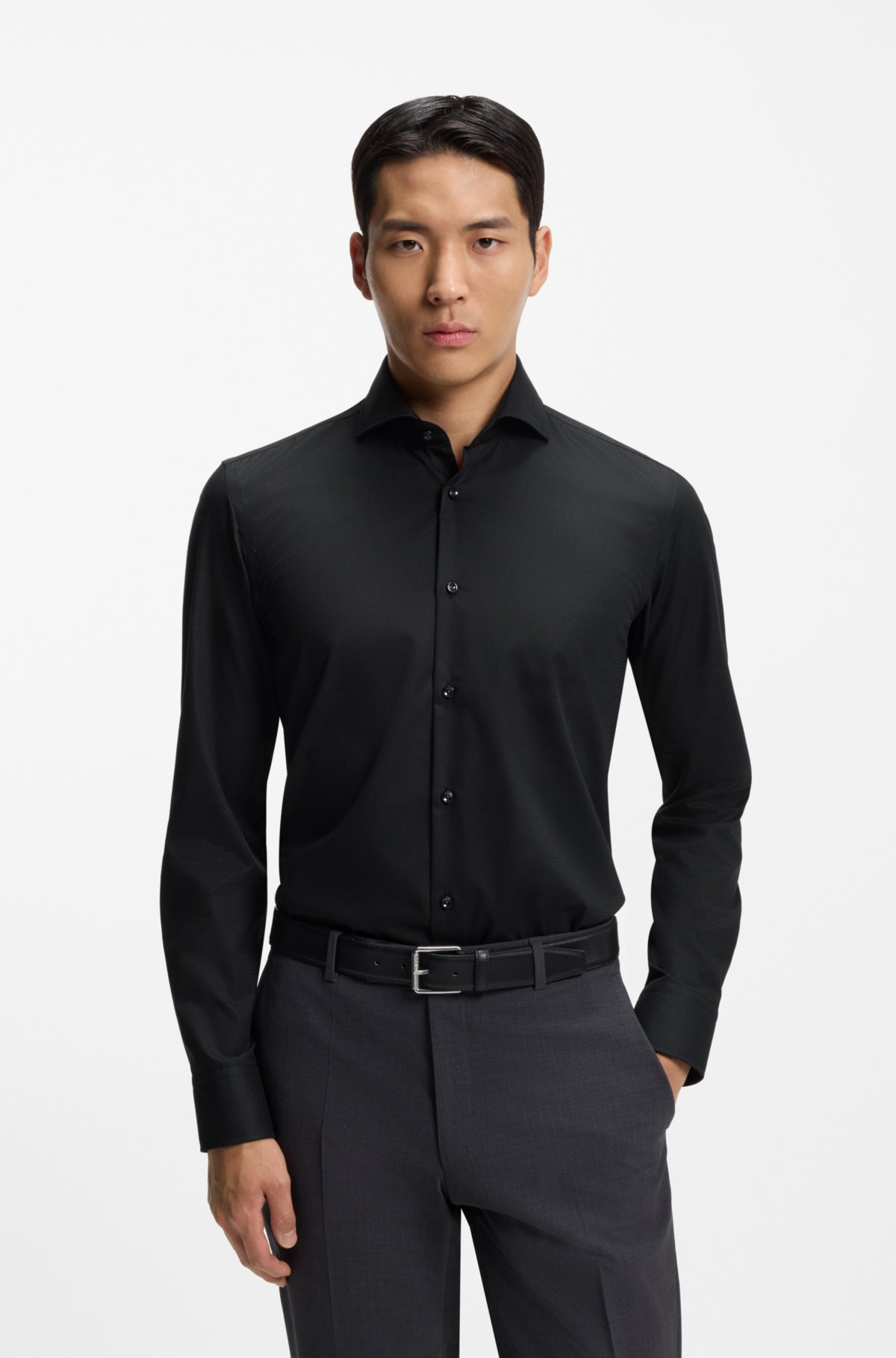 Camicia slim-fit resistente alle pieghe in twill di cotone