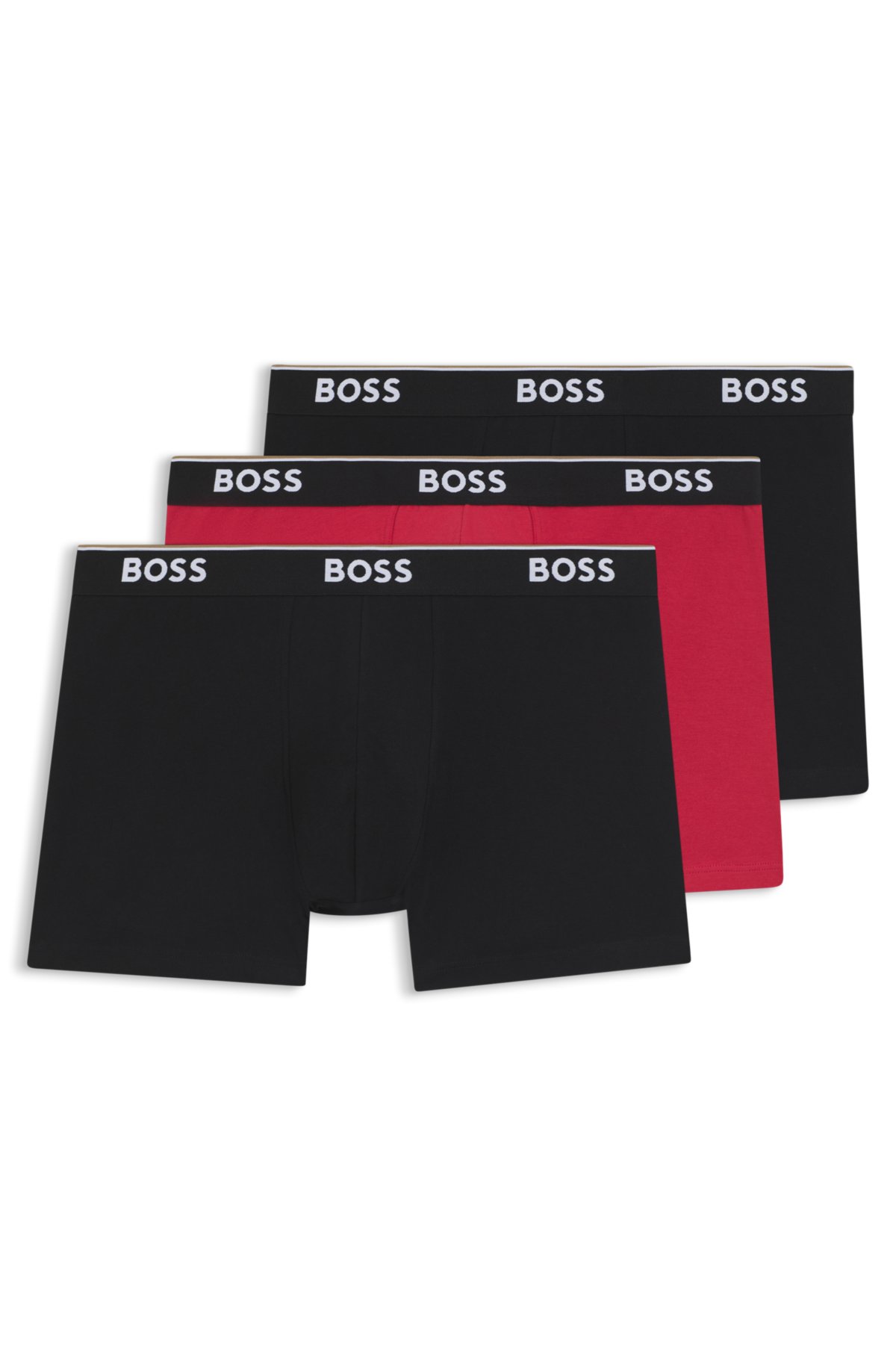 Set da tre boxer in cotone elastico con logo sul fondo