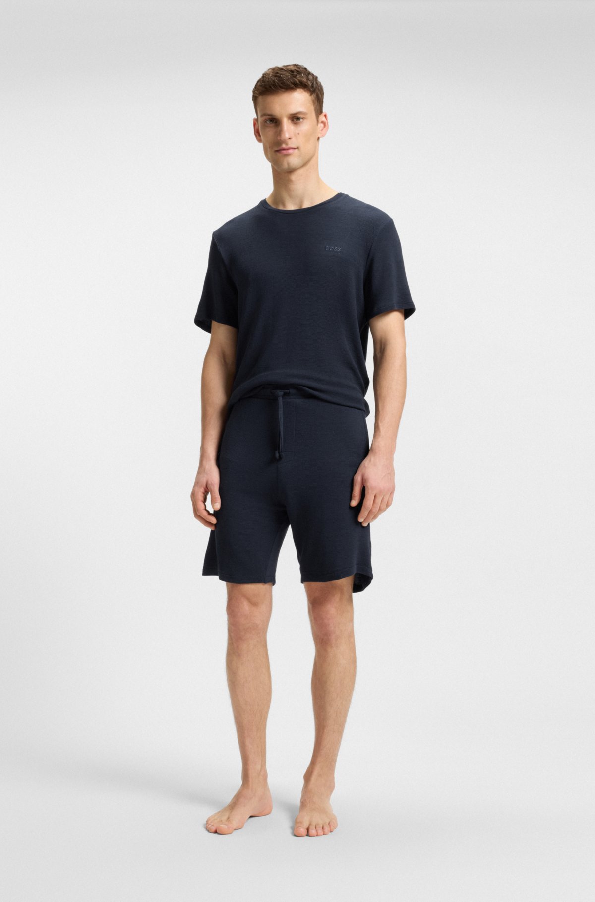 Pantaloncini per pigiama con logo ricamato in jersey elasticizzato