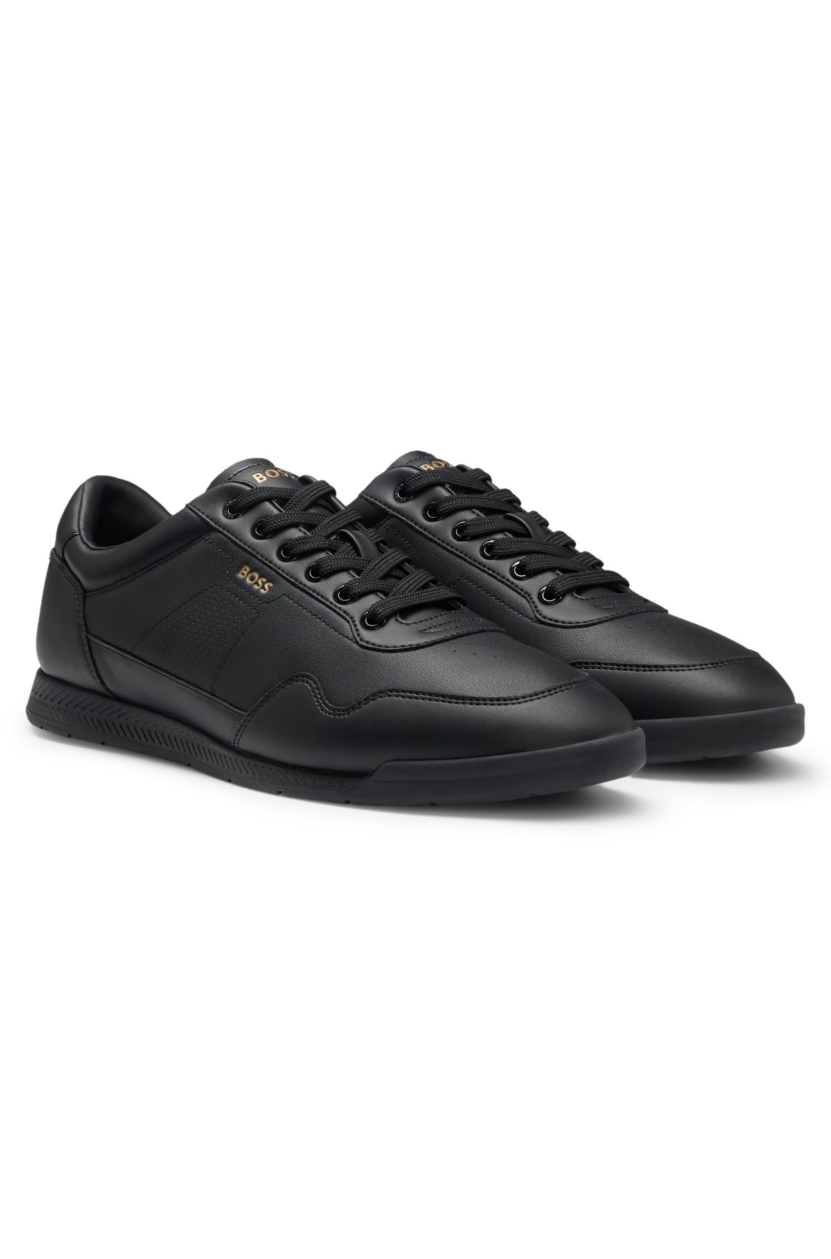 Scarpe da ginnastica in pelle nappa con marchio dorato