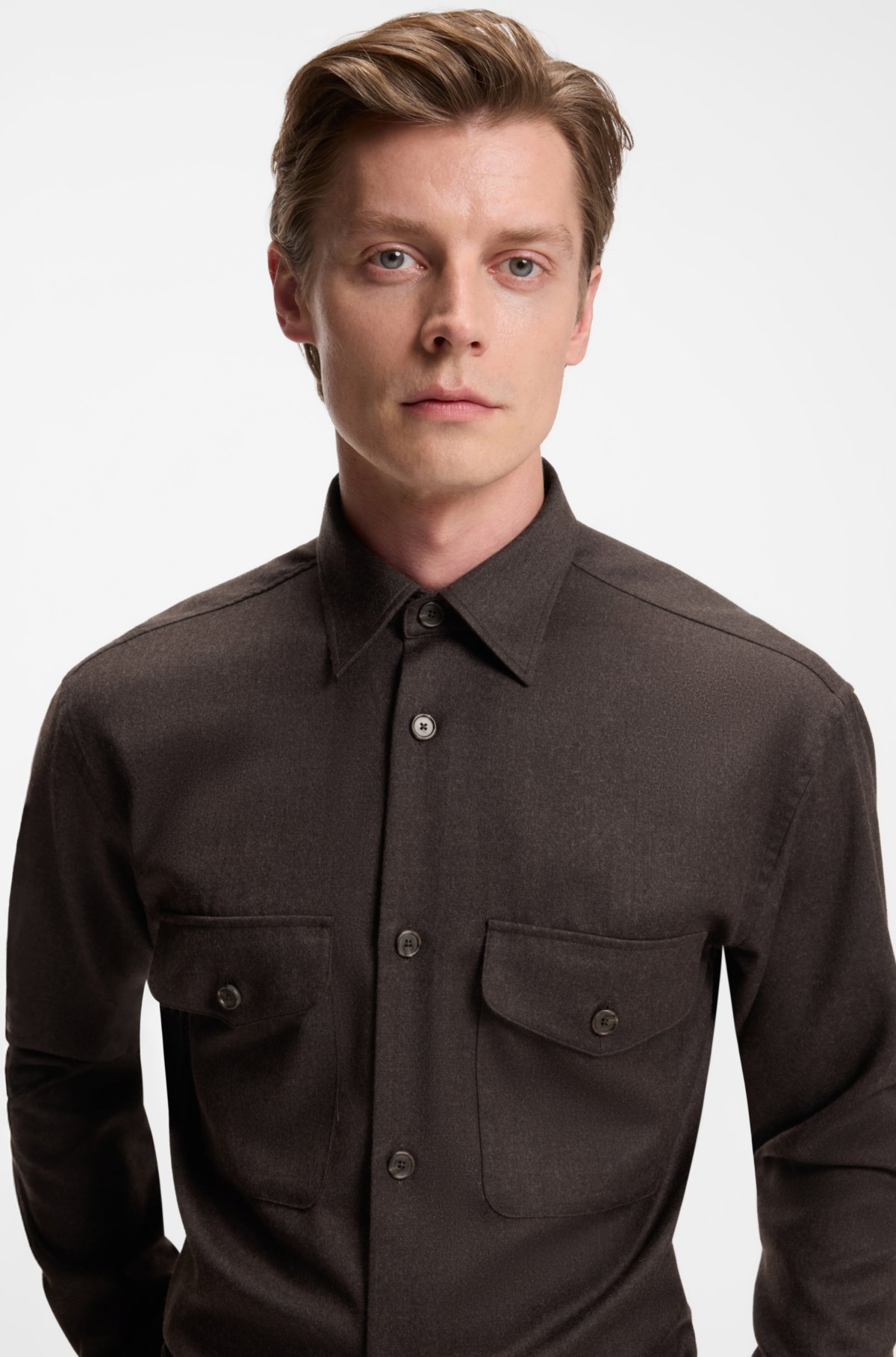 Camicia con taglio largo BECKHAM x BOSS in lana vergine