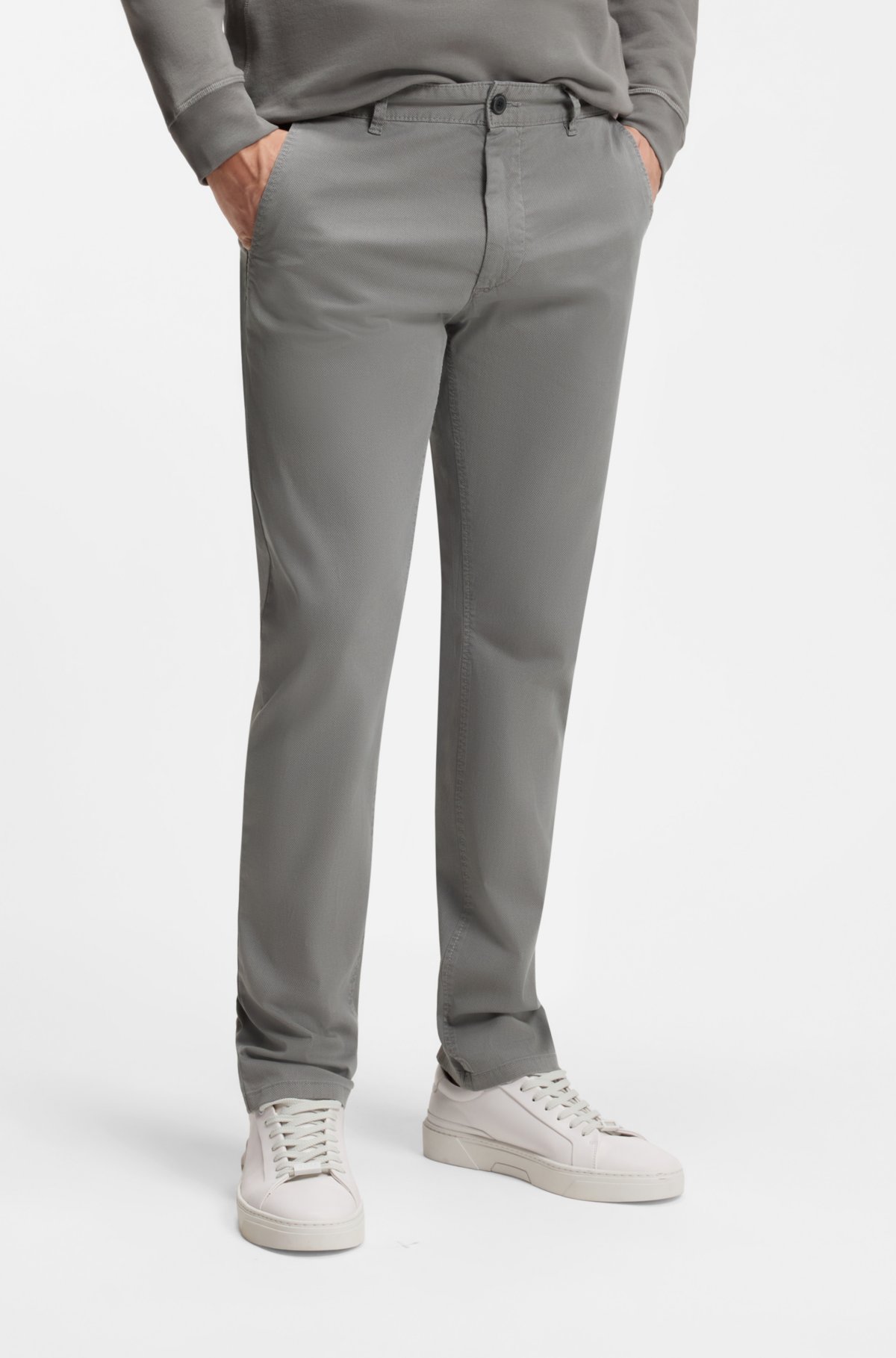 Chinos aderenti in twill di cotone elastico stampato