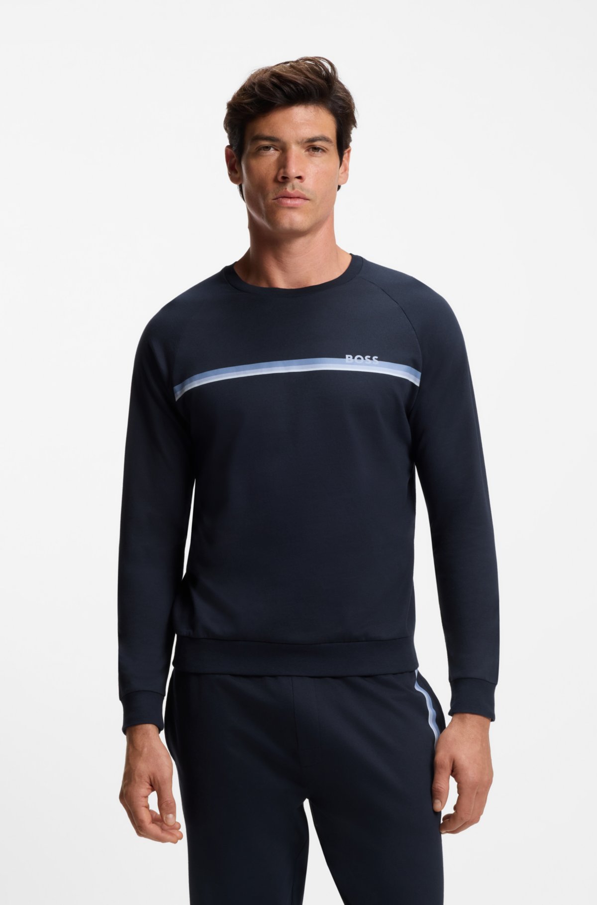 Felpa in cotone terrycloth con logo e righe
