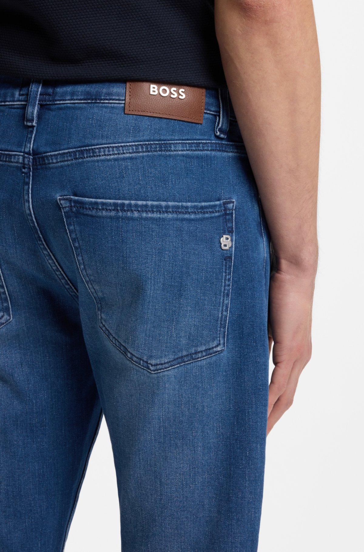 Jeans slim-fit blu in denim con finitura cashmere