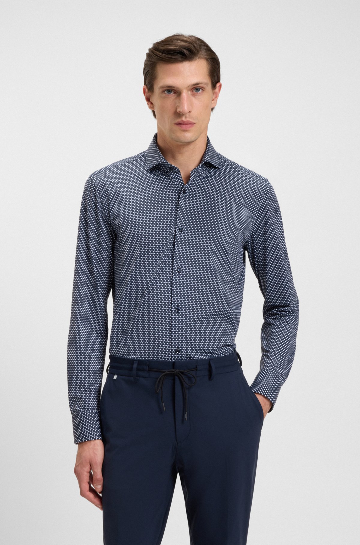 Camicia slim-fit in jersey elasticizzato di produzione italiana