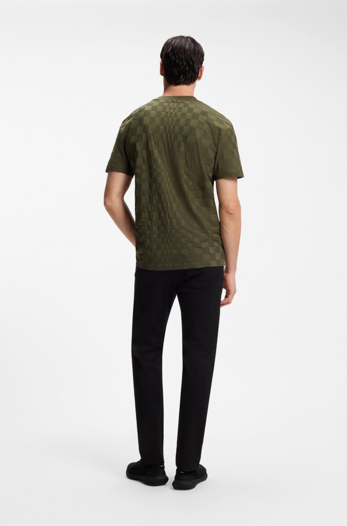 T-shirt uomo in cotone jacquard con stampa Porsche x BOSS