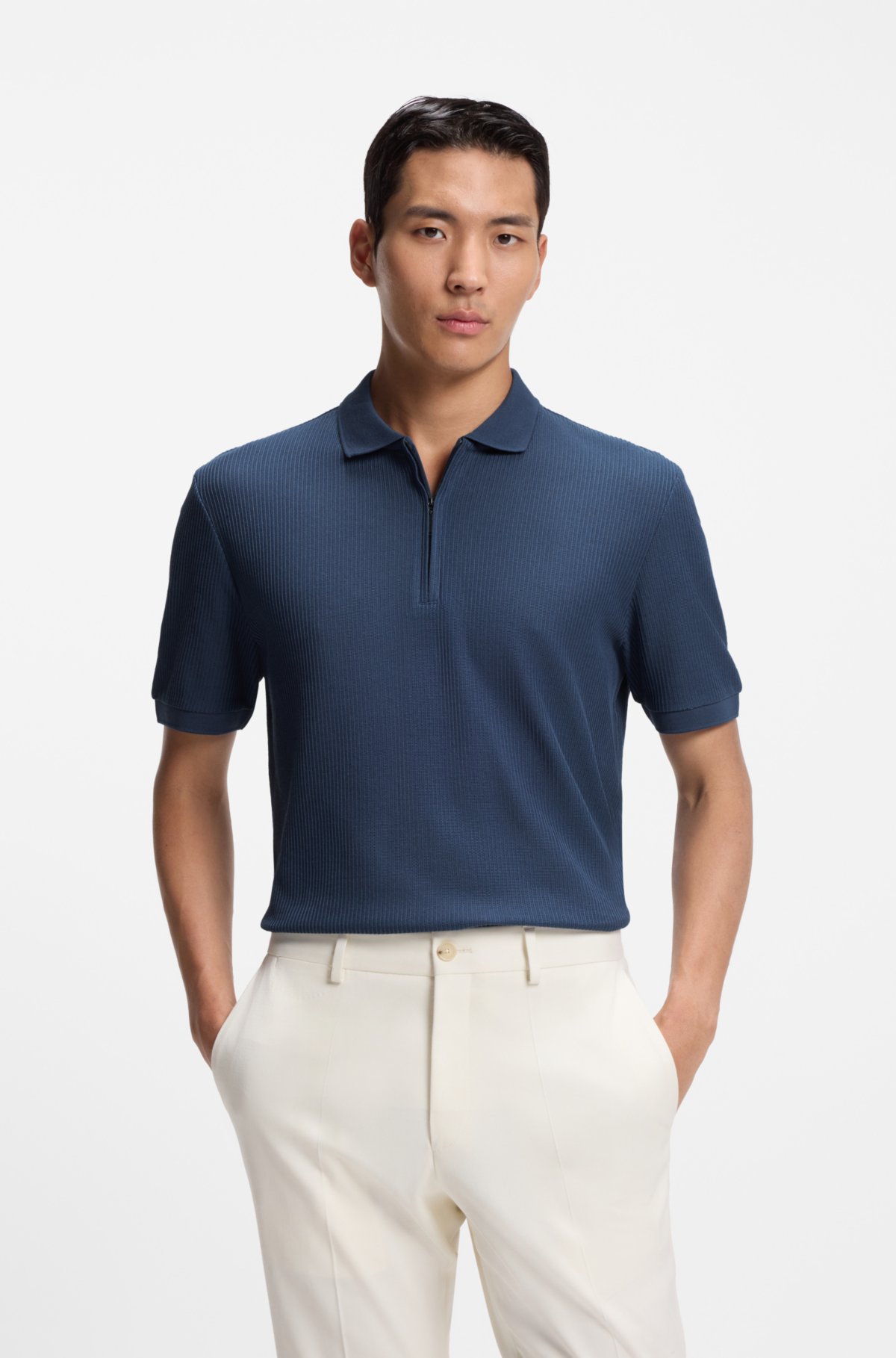 Maglietta polo con zip e tessuto strutturato in cotone