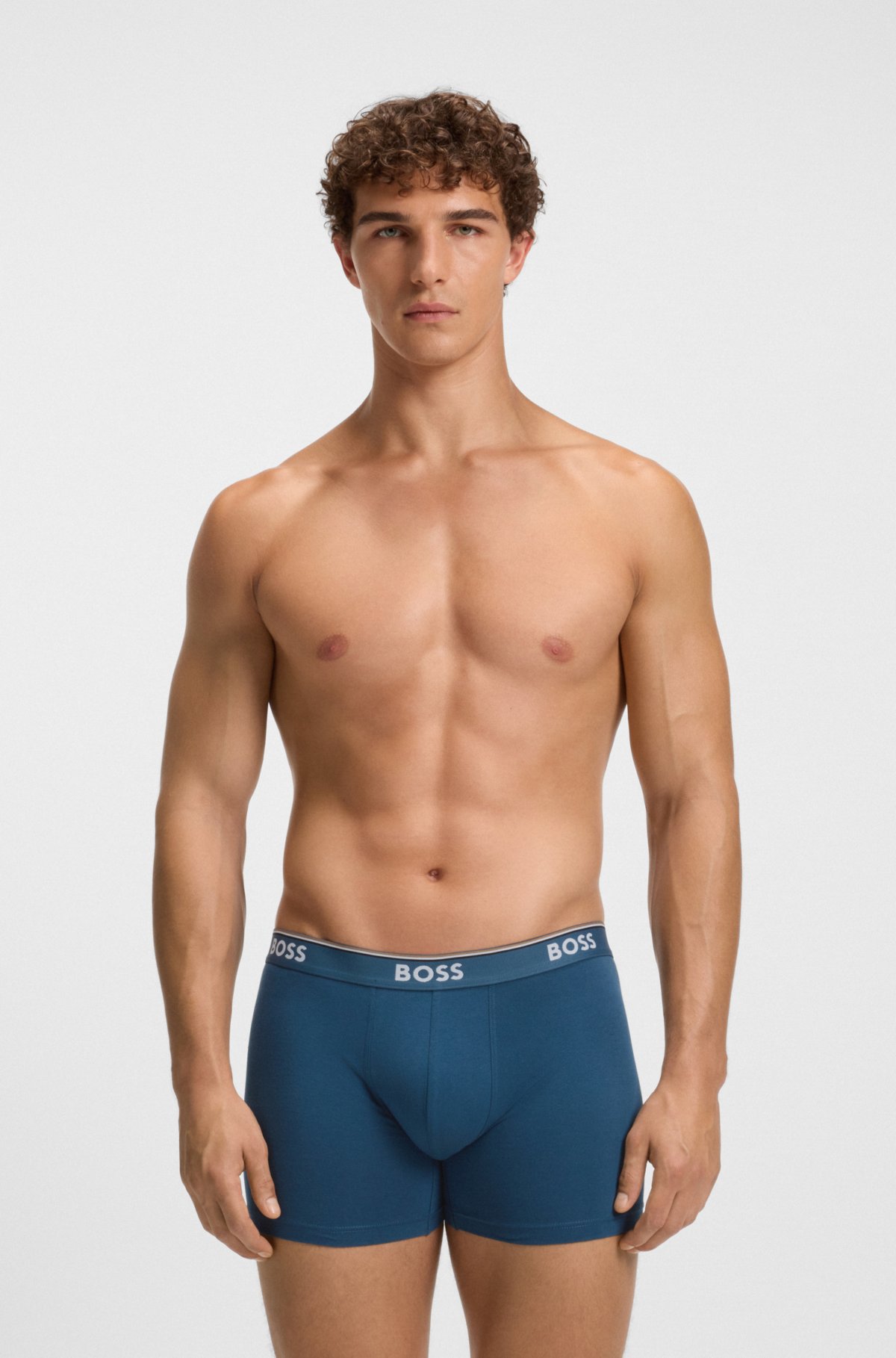 Set da tre boxer in cotone elasticizzato con vita a logo