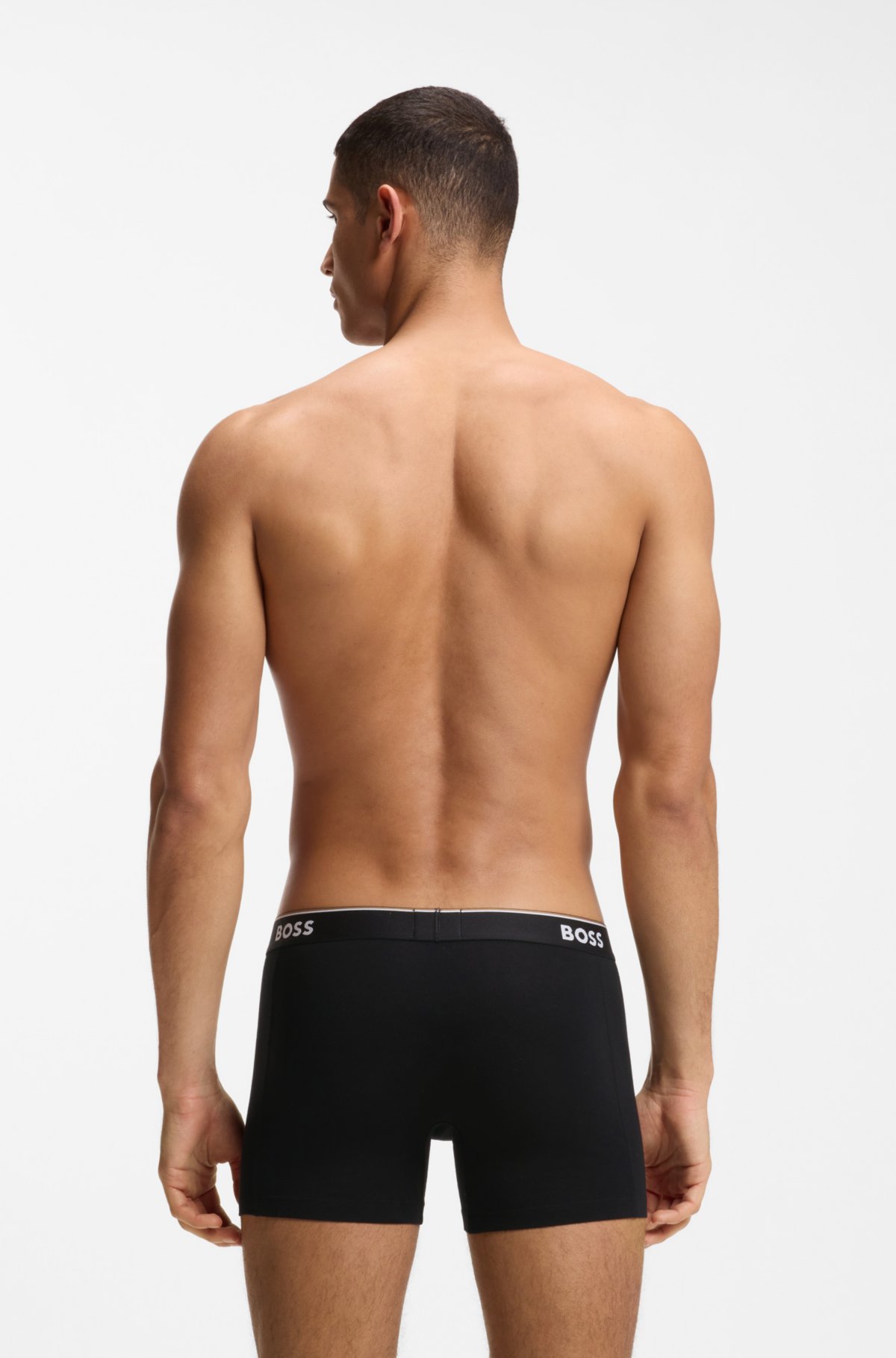 Set di tre boxer in cotone elastico con fascia logo
