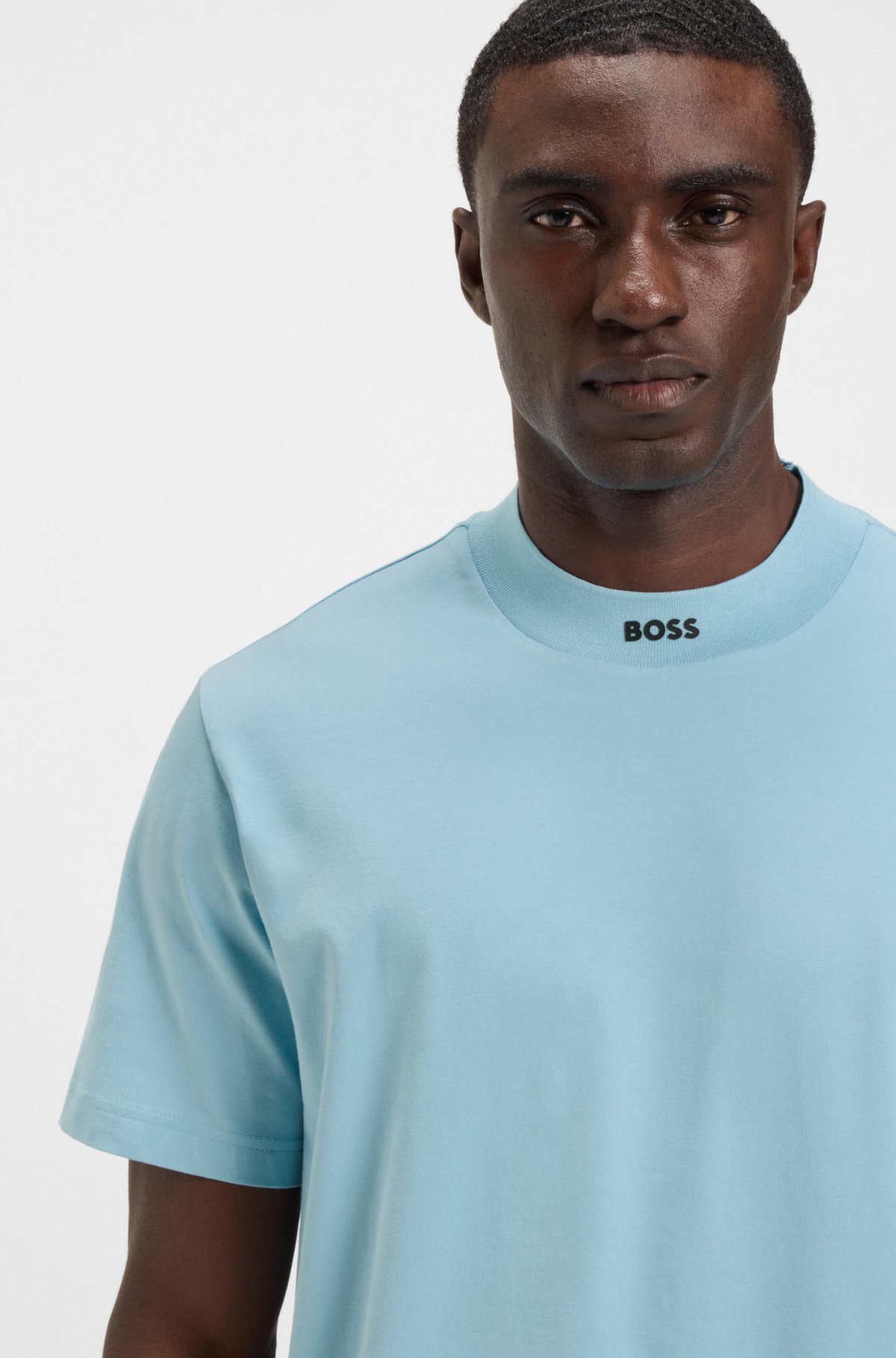 T-shirt a collo con logo in cotone elasticizzato