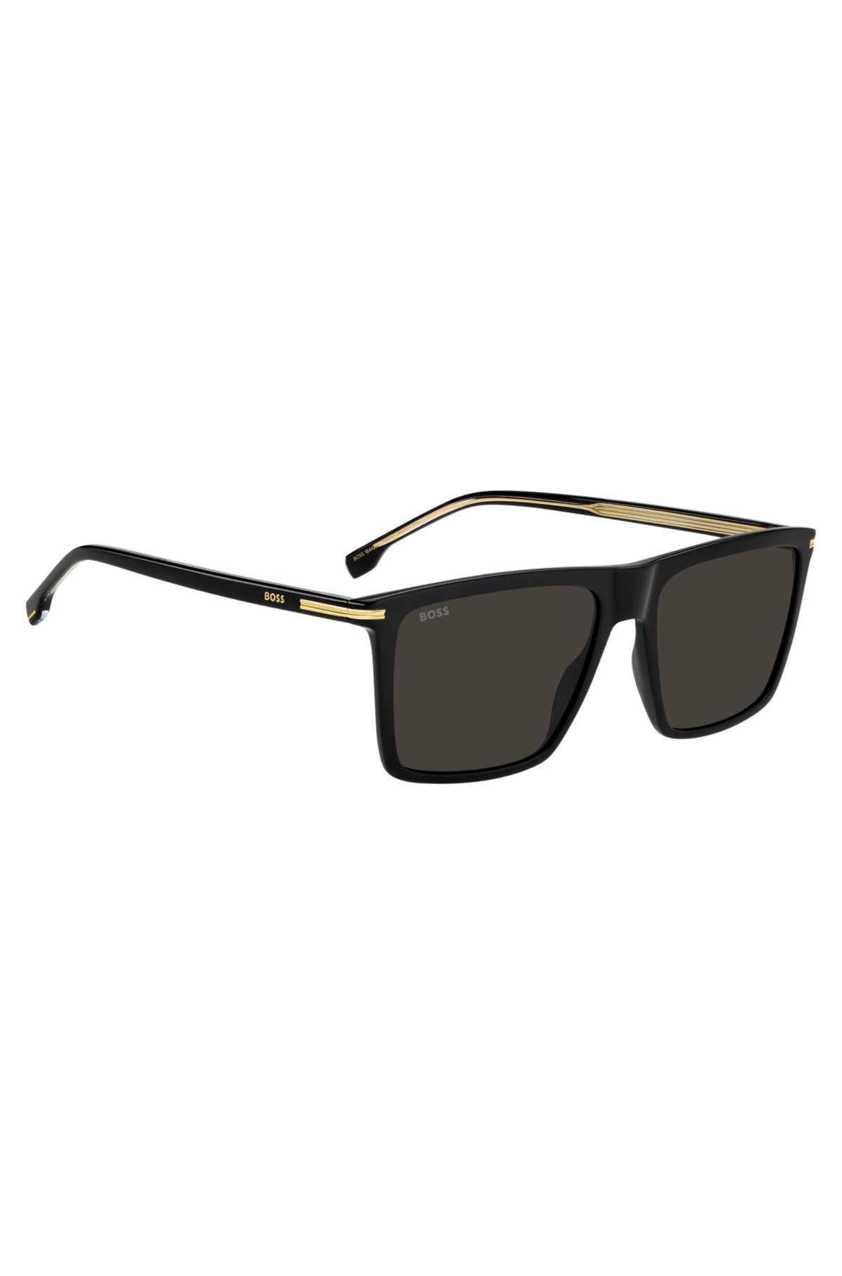 Occhiali da sole in acetato nero con finiture oro