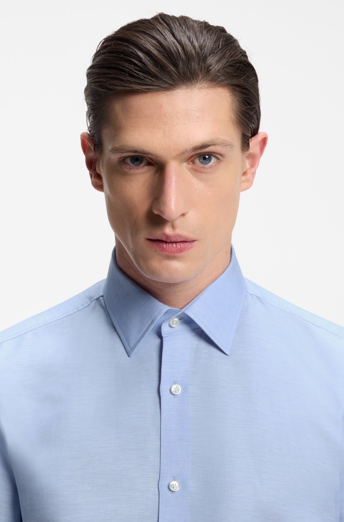 Camicia a vestibilità aderente in twill misto lino