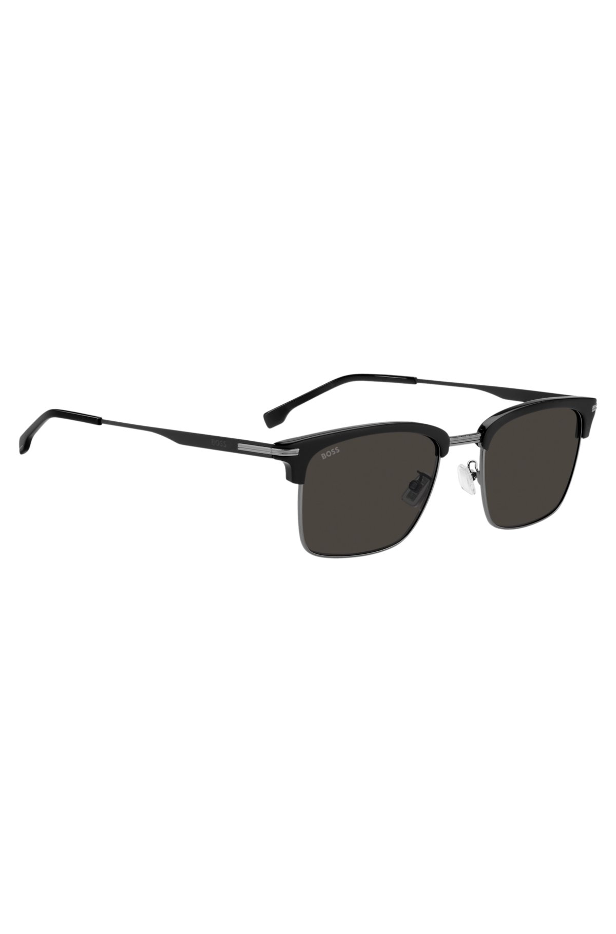 Occhiali da sole in acetato nero con finiture in acciaio