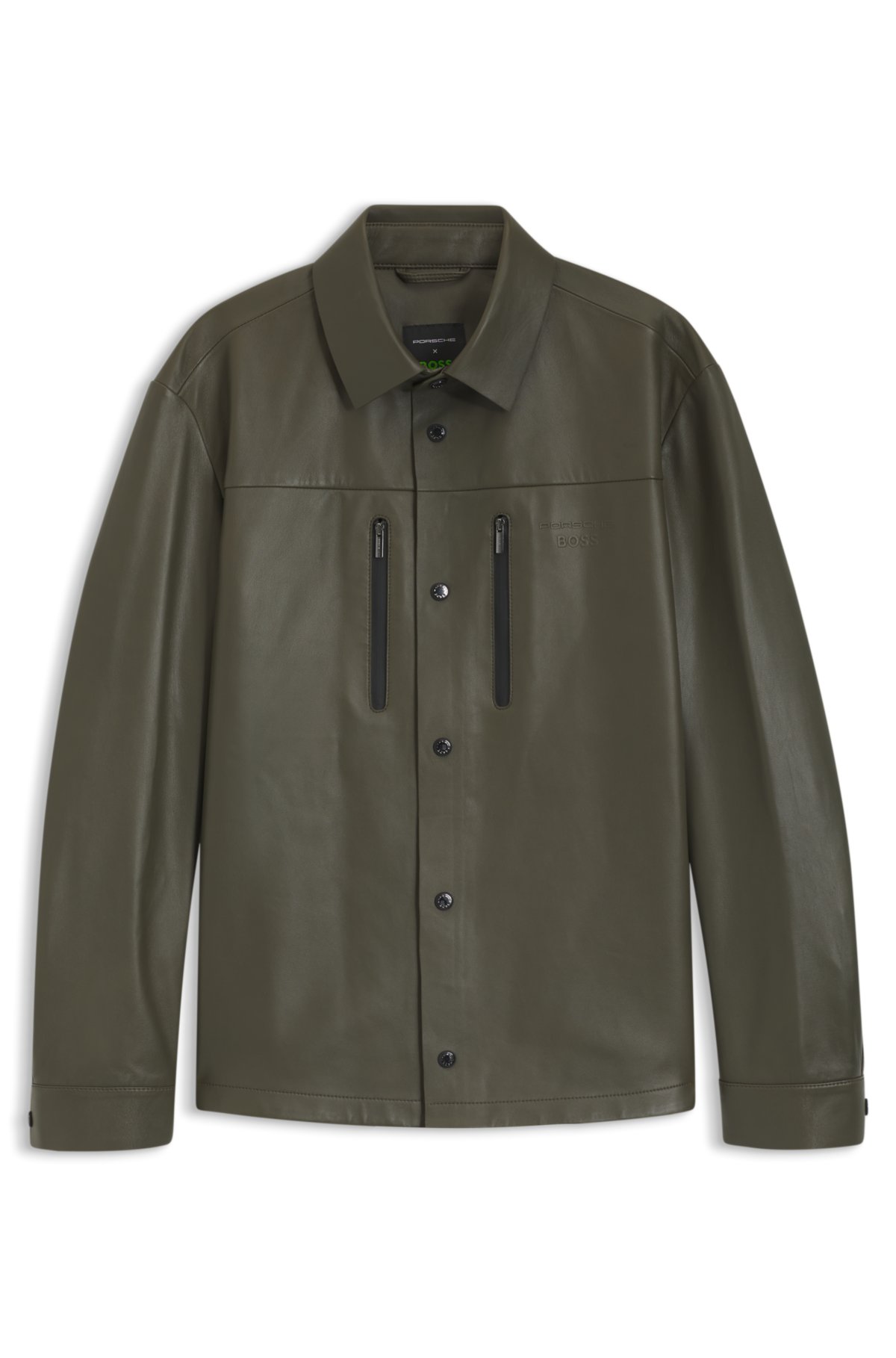Camicia regolare Porsche x BOSS in pelle di nabuk