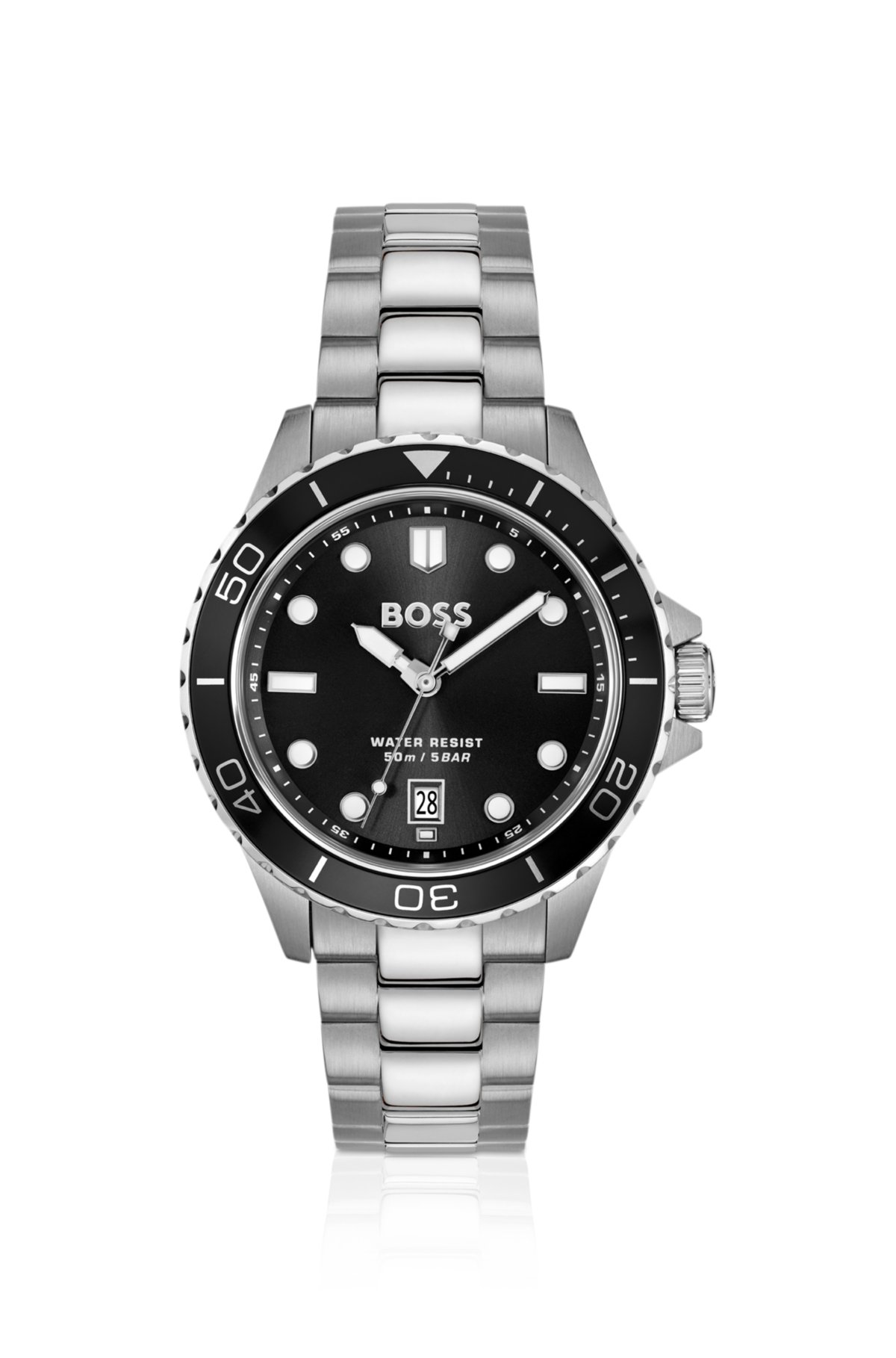Orologio con cinturino in acciaio e quadrante nero