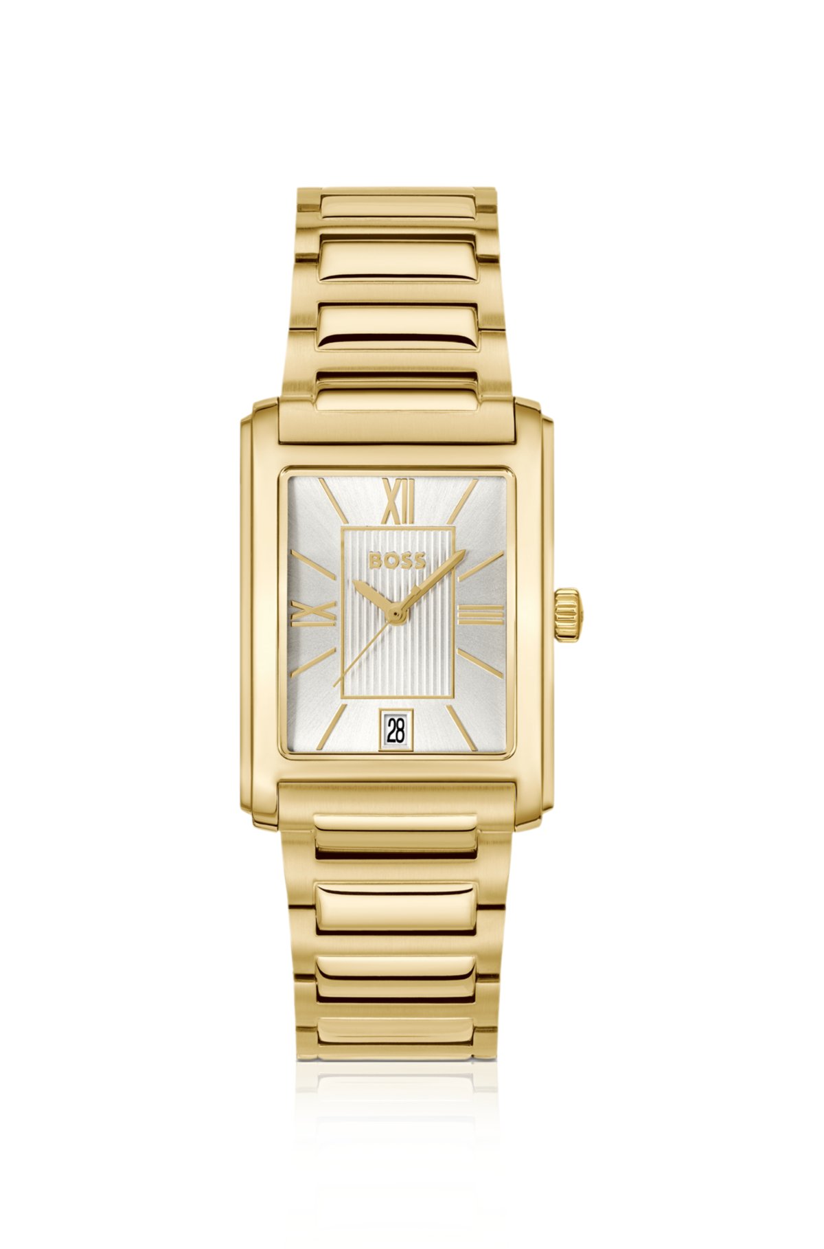 Orologio con tonalità dorata e quadrante argento-bianco