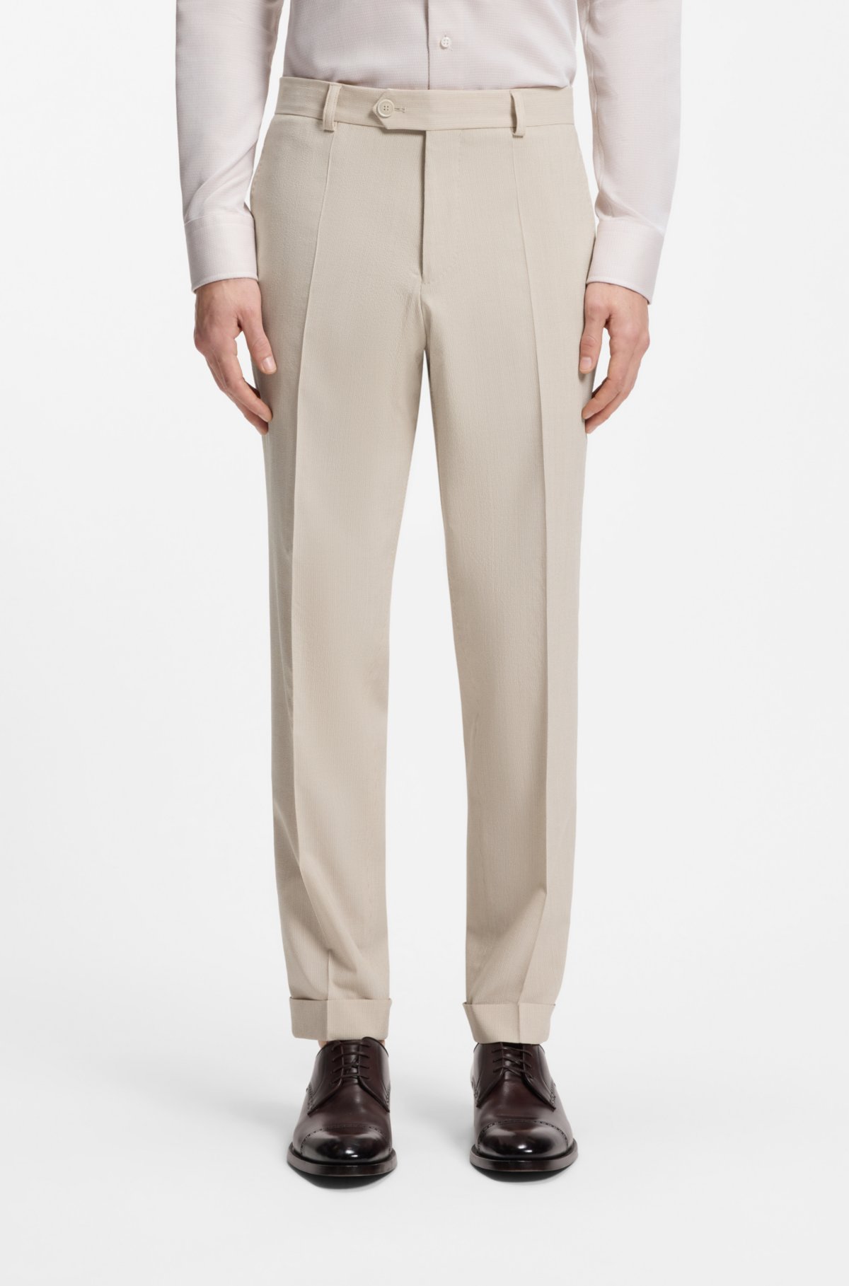 Pantaloni a taglio arrotondato in seersucker con misto lana