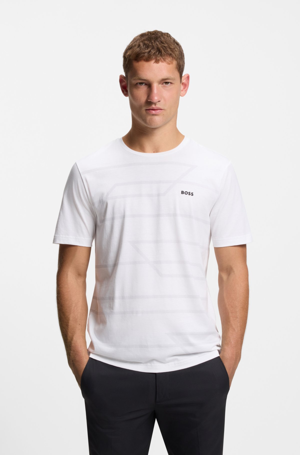 T-shirt in jersey di cotone con stampa melange