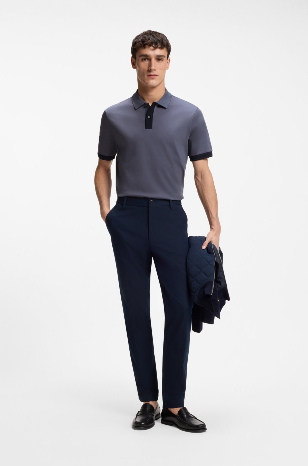 Maglia polo con rifiniture a strisce in cotone mercerizzato