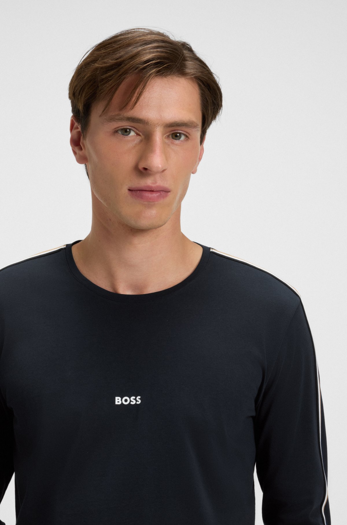 Camicia da notte in cotone elasticizzato con strisce decorative