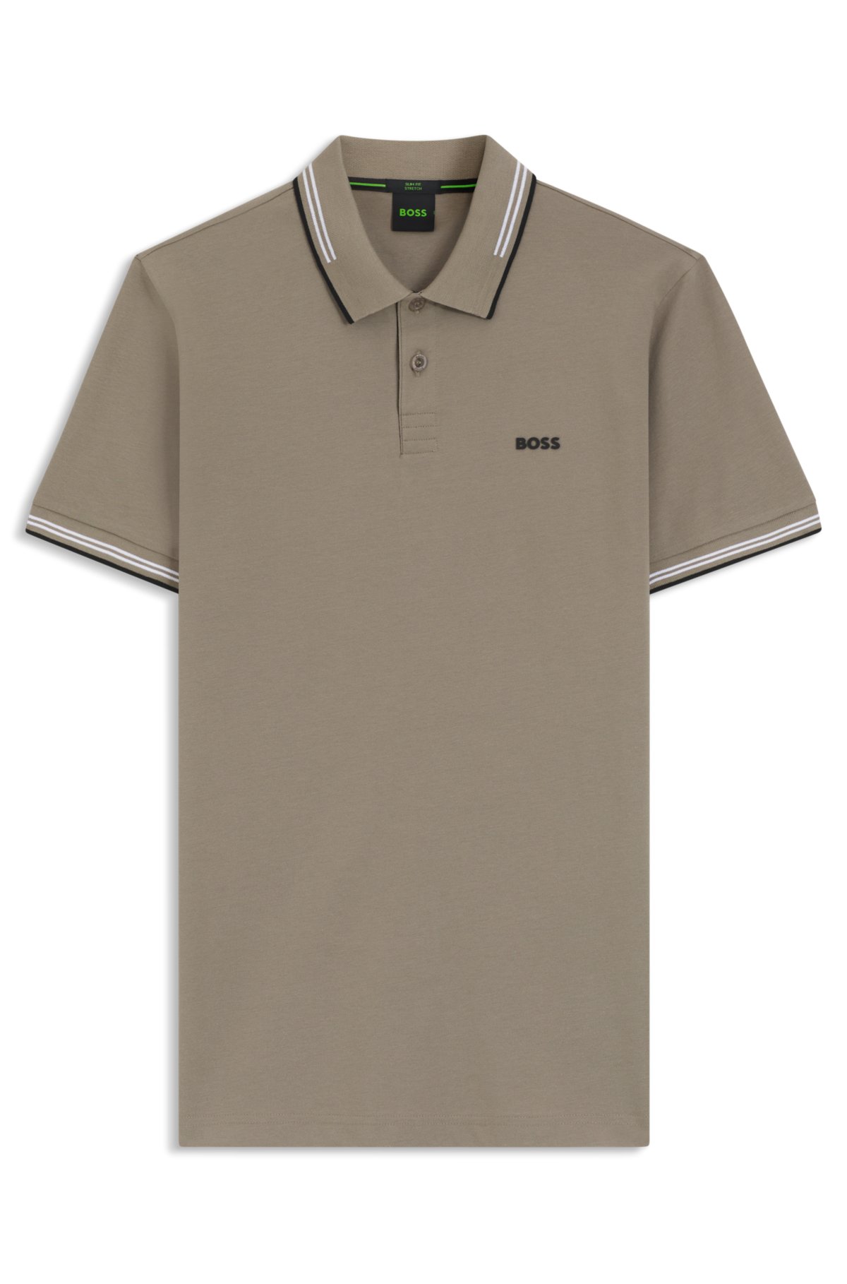 Maglietta polo aderente in cotone elasticizzato con marchio e righe