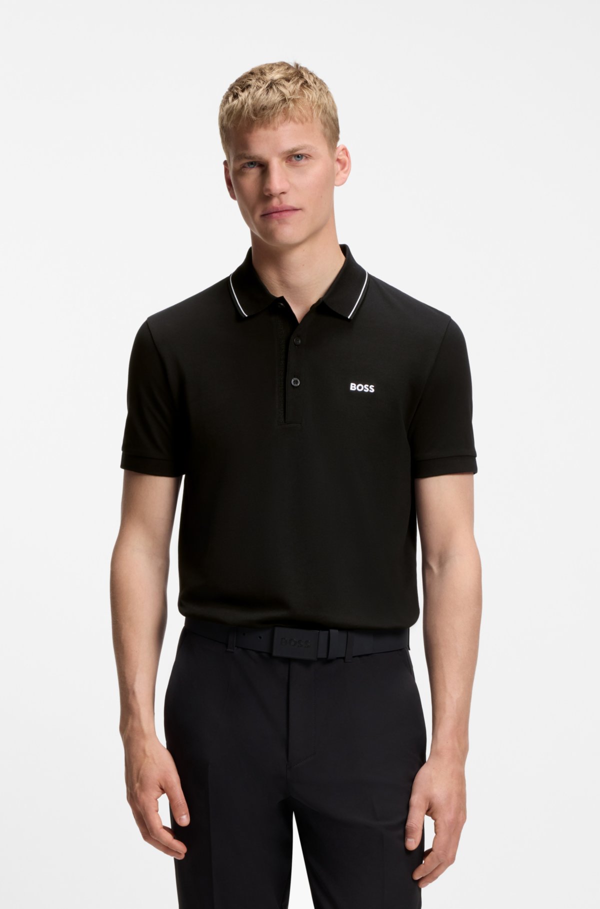 Maglietta polo slim-fit in piqué di cotone con logo tonale