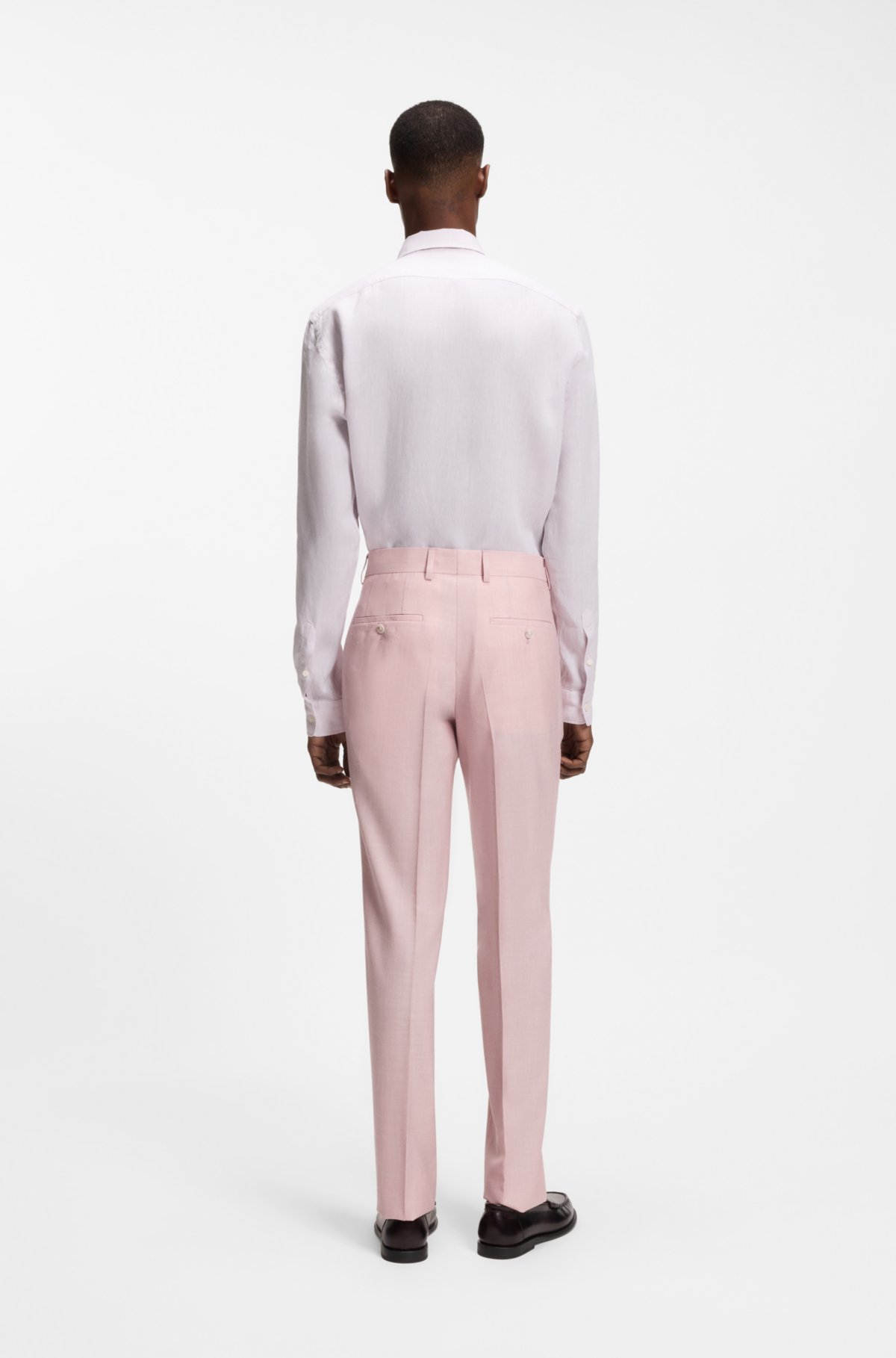 Pantaloni a vestibilità slim in lana vergine, seta e lino