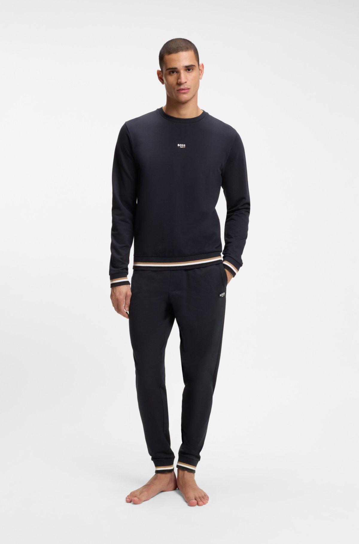Pantaloni in cotone-terry con strisce firmate e logo