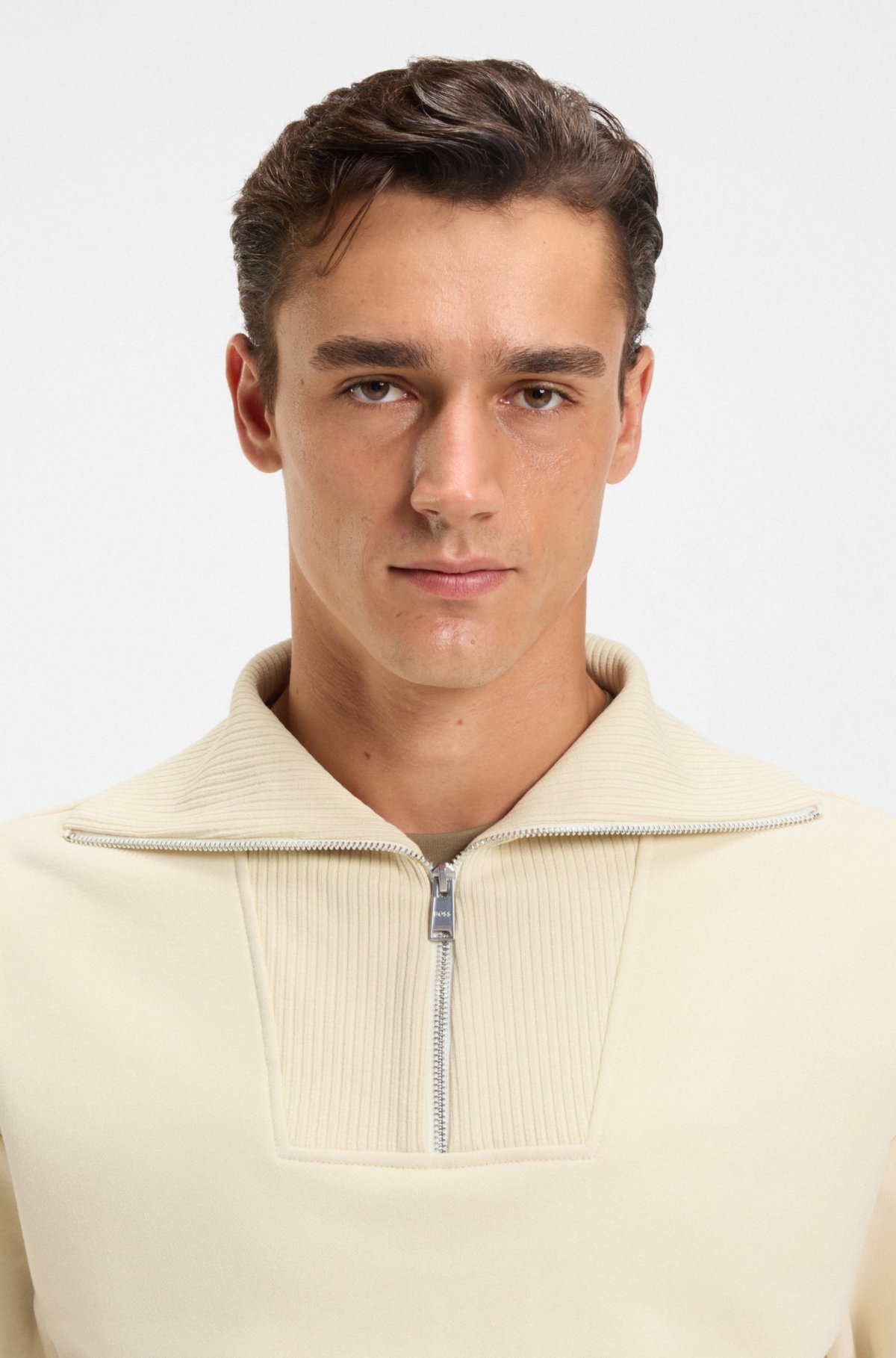 Felpe in cotone con finitura perla e collo a zip a costine