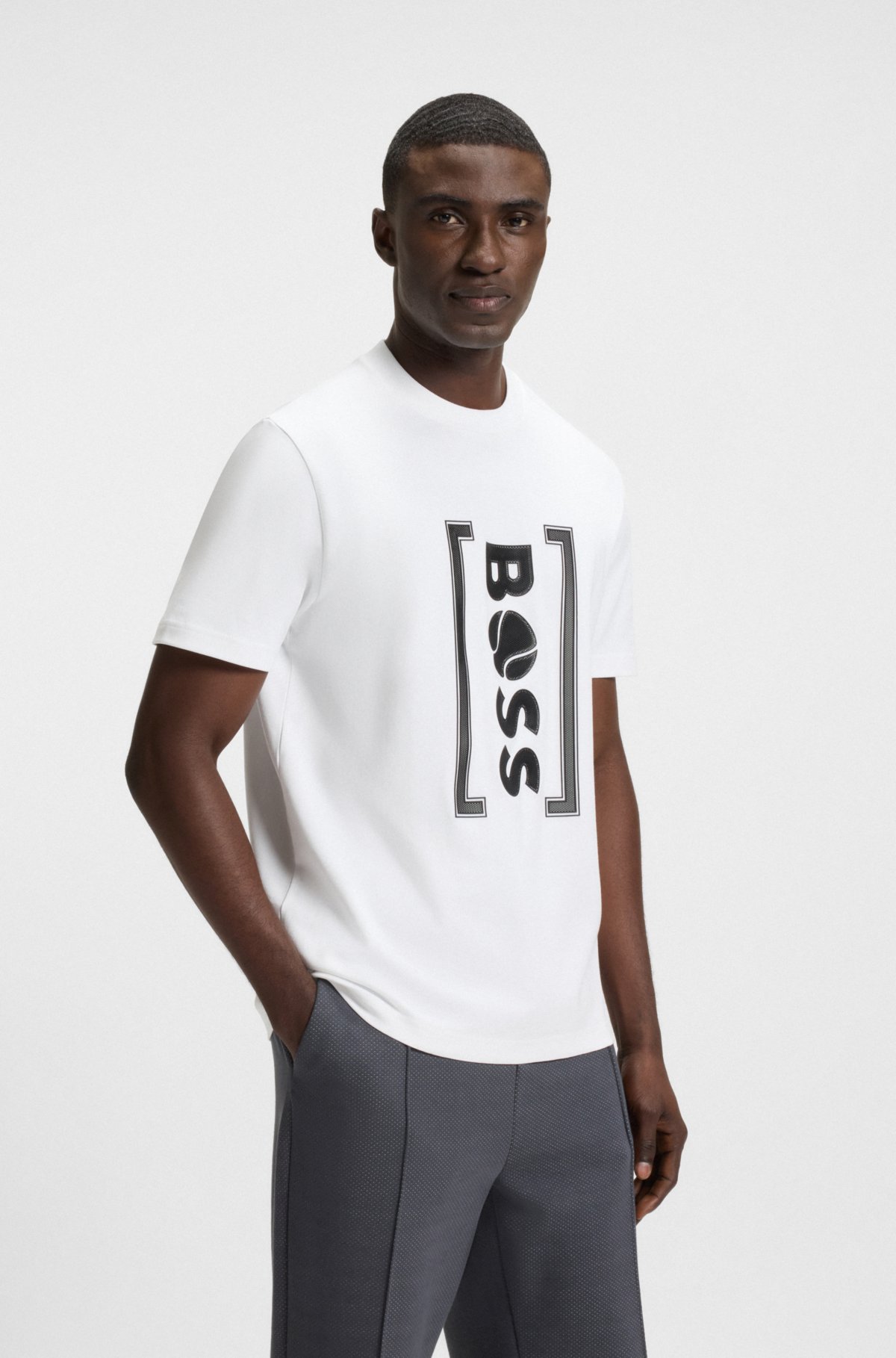 T-shirt in cotone interlock con stampa a rete