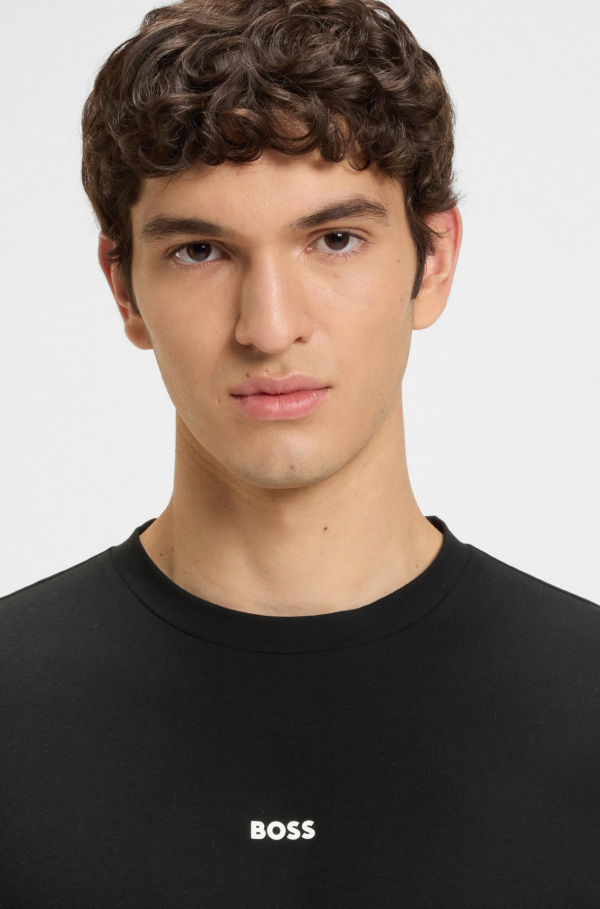 T-shirt in cotone elasticizzato con logo a contrasto