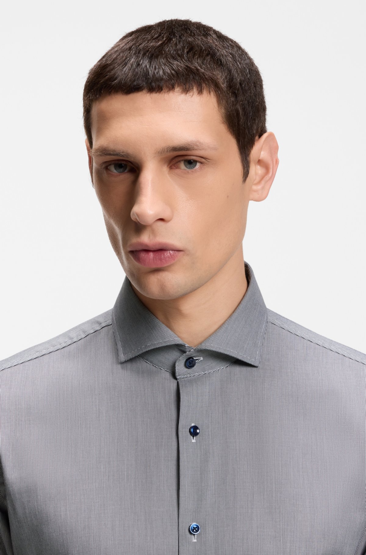 Camicia slim-fit anti-arricciamento in cotone elasticizzato
