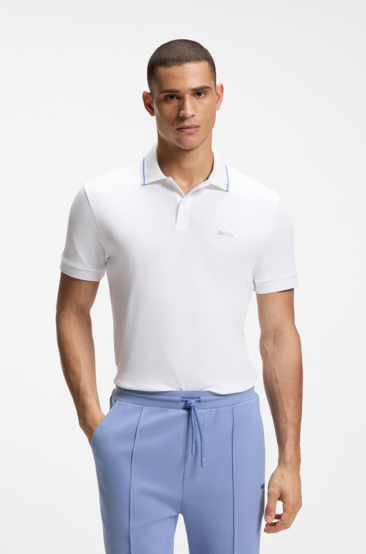 Maglia polo slim-fit in cotone interlock