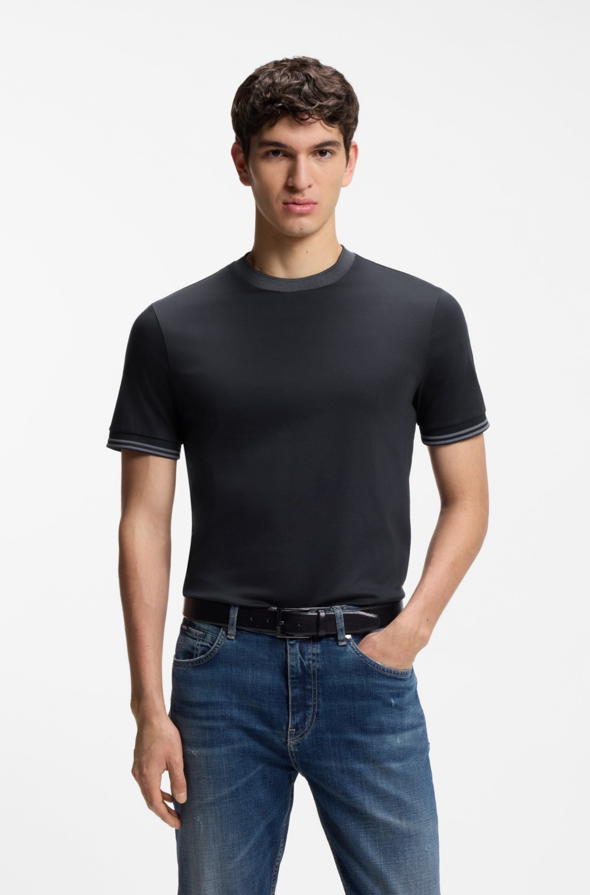 T-shirt slim fit a contrasto in cotone mercerizzato