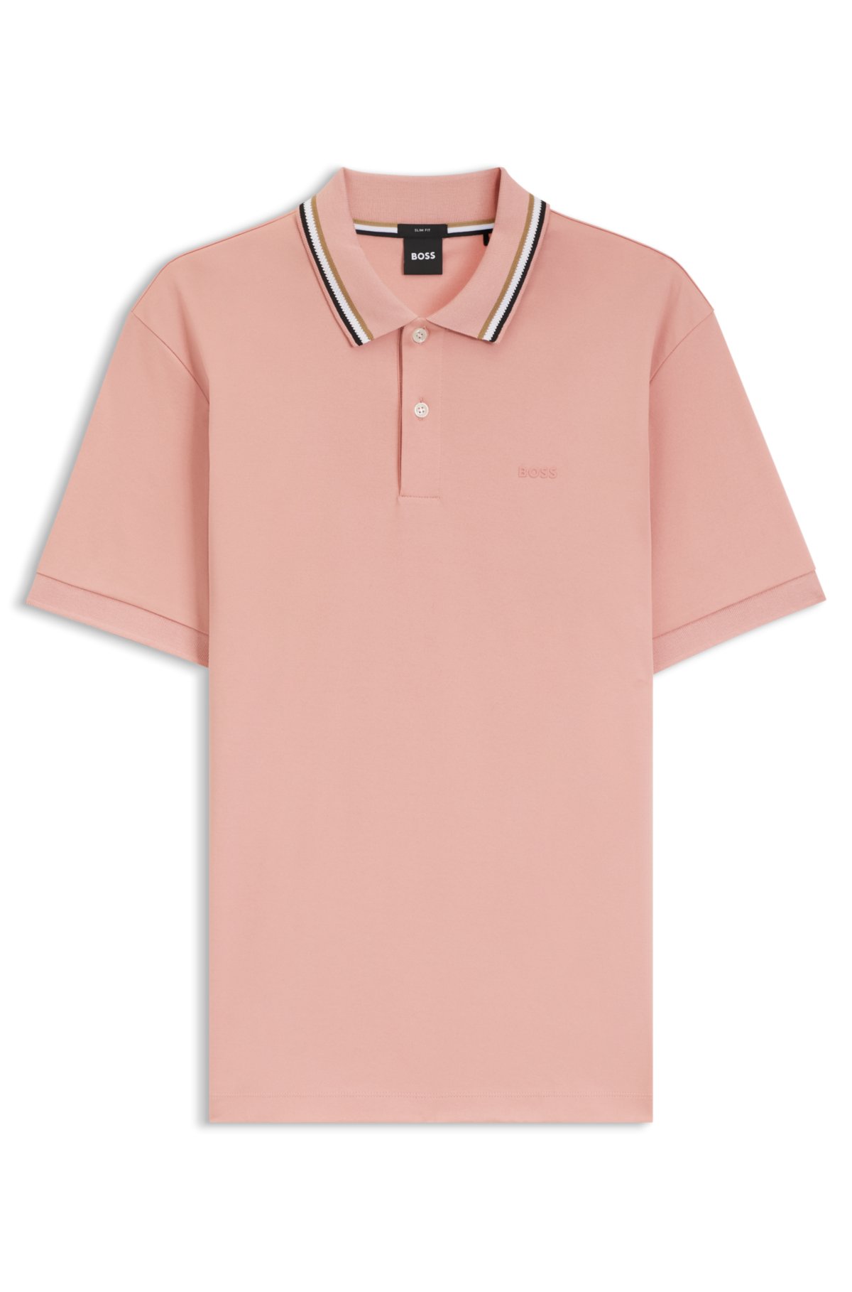 Maglietta polo slim fit in cotone con collo a strisce e logo