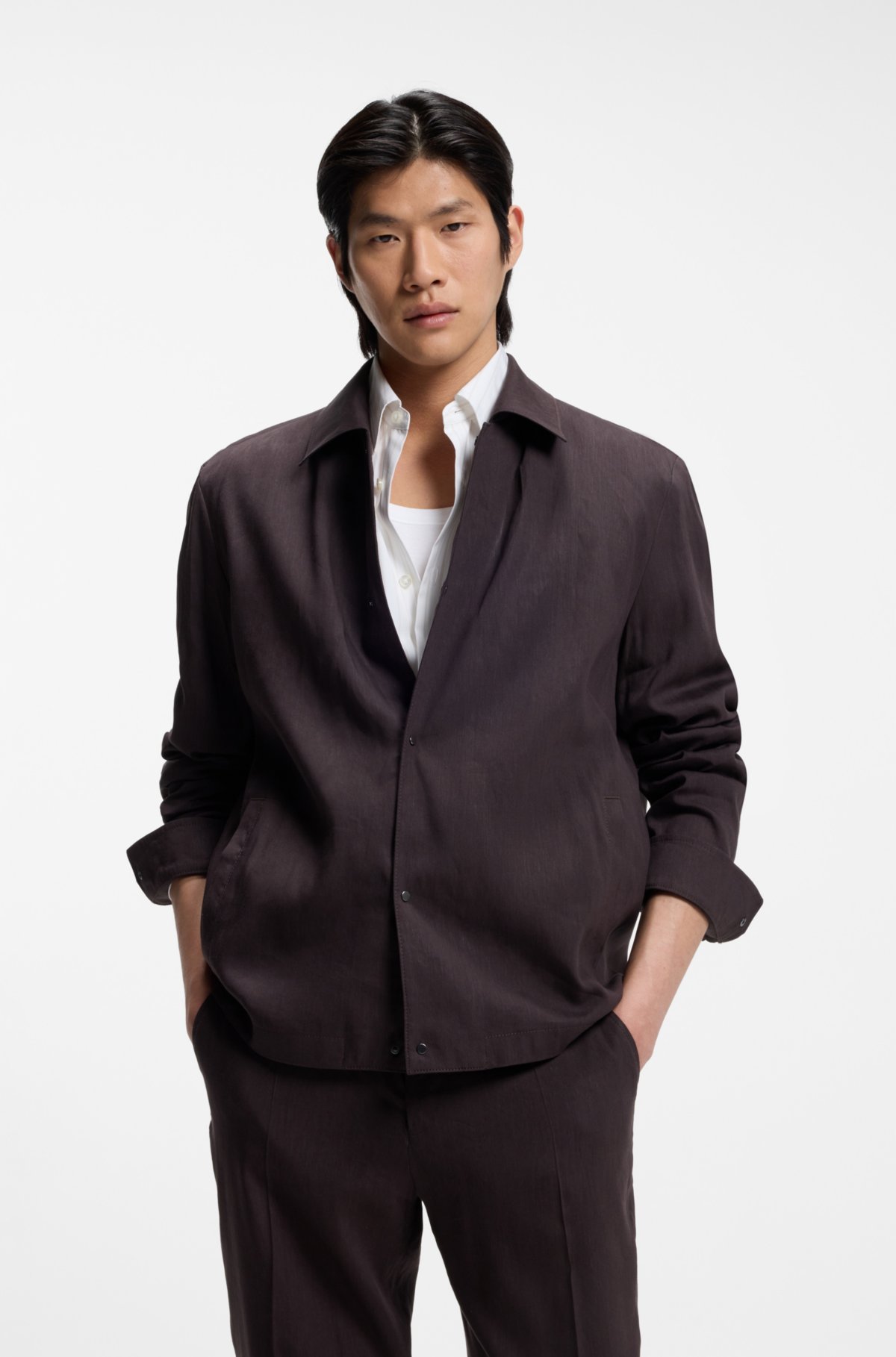 Overshirt con taglio ampio in misto lino