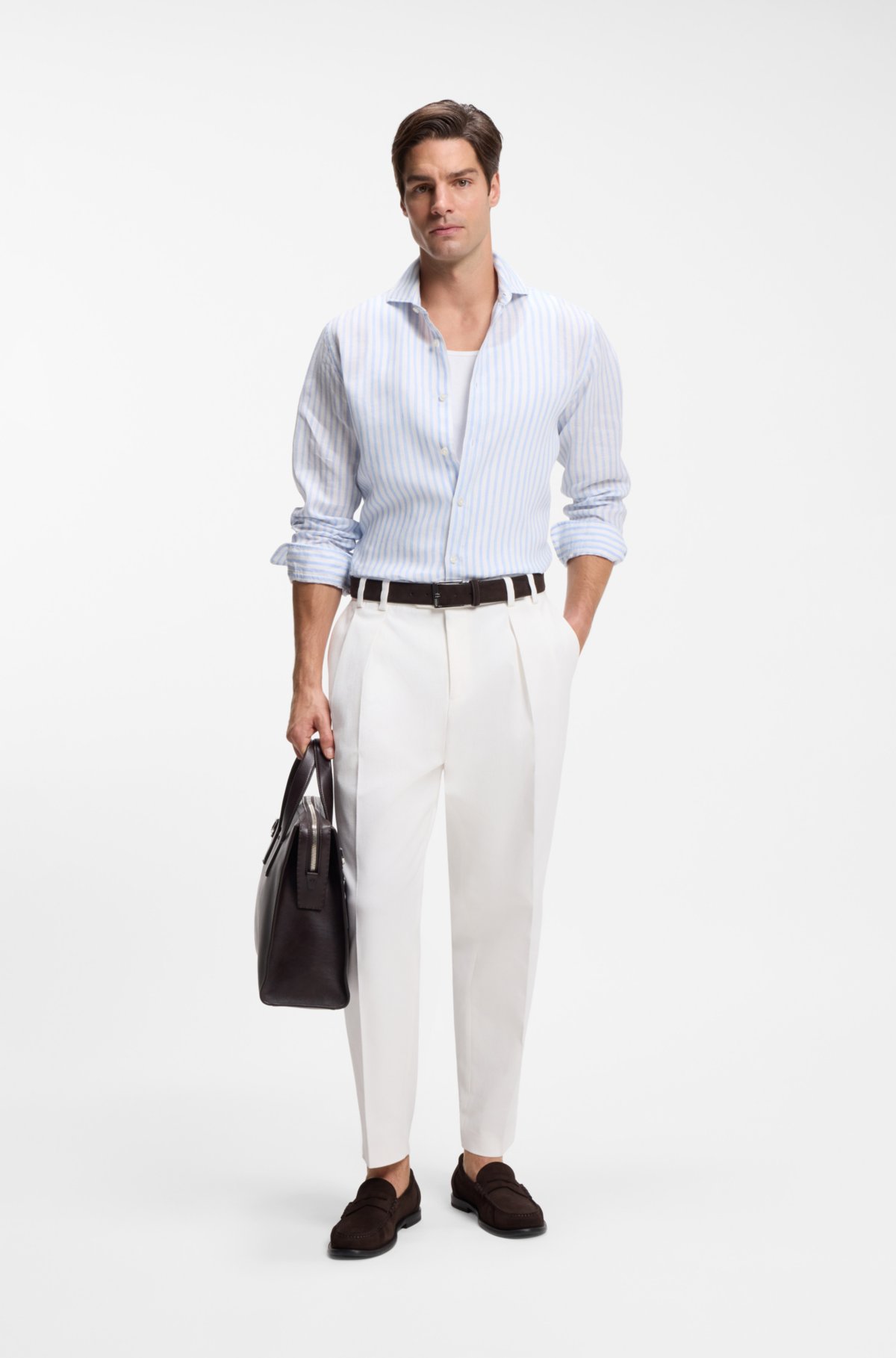 Camicia con taglio regolare in lino a righe