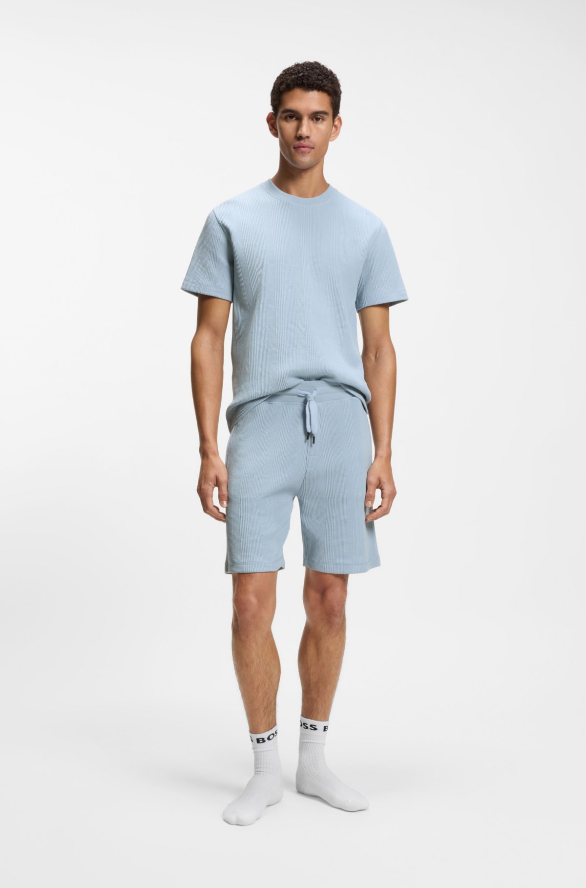 Shorts in misto cotone con texture a waffle