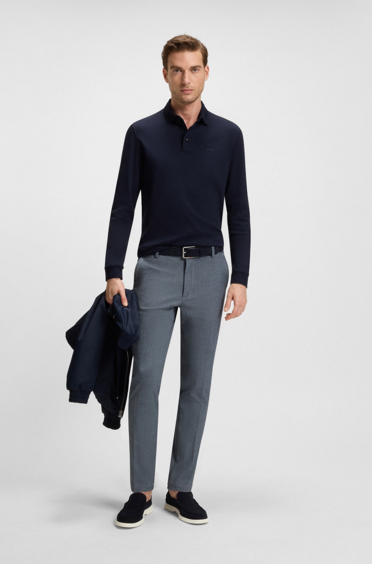 Pantaloni in twill elasticizzato con effetto melange