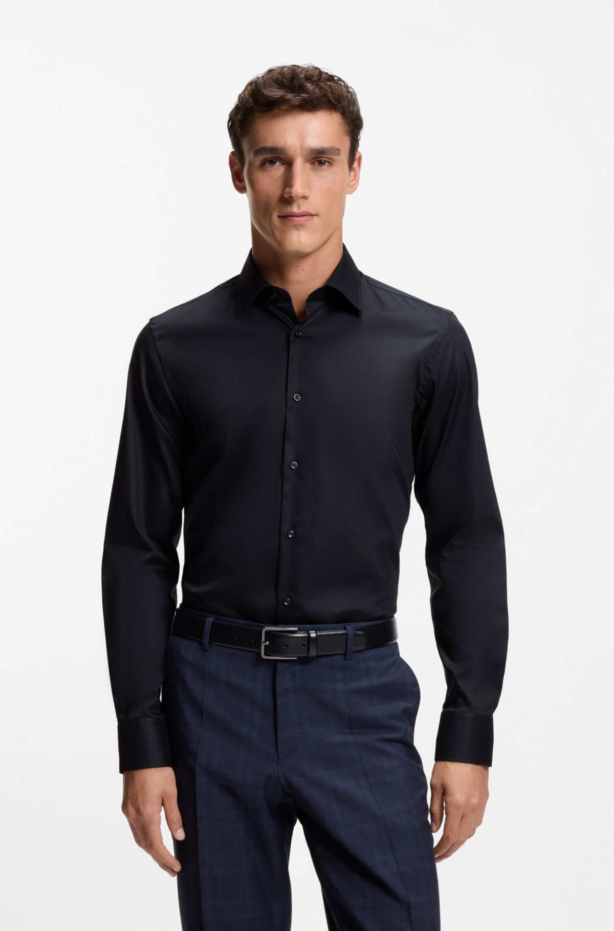 Camicia slim-fit facile da stirare in popeline di cotone