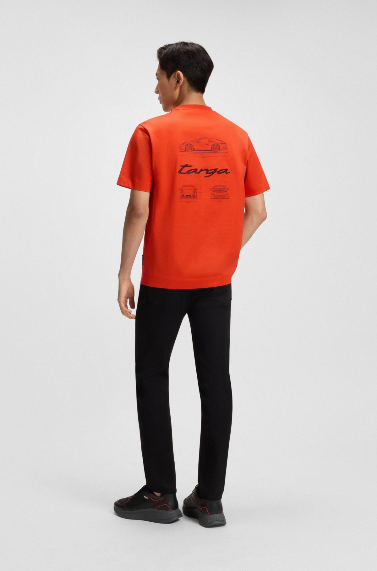 T-shirt uomo Porsche x BOSS in cotone mercerizzato con stampa Targa