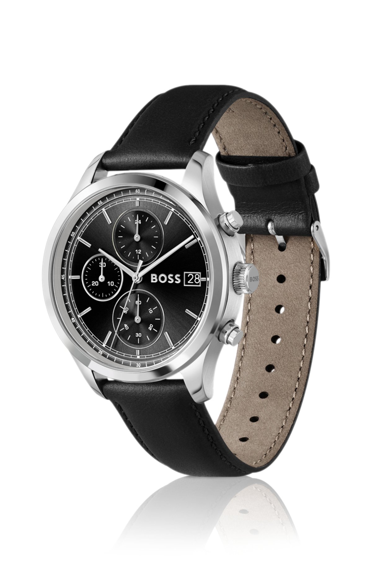 Orologio cronografo Stratus con cinturino in pelle nera