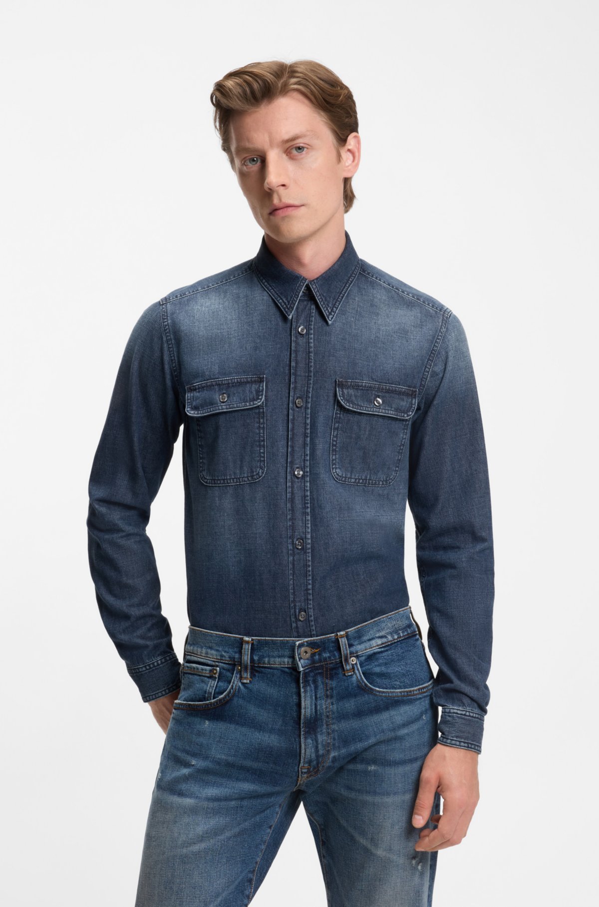 Camicia BECKHAM x BOSS in denim blu