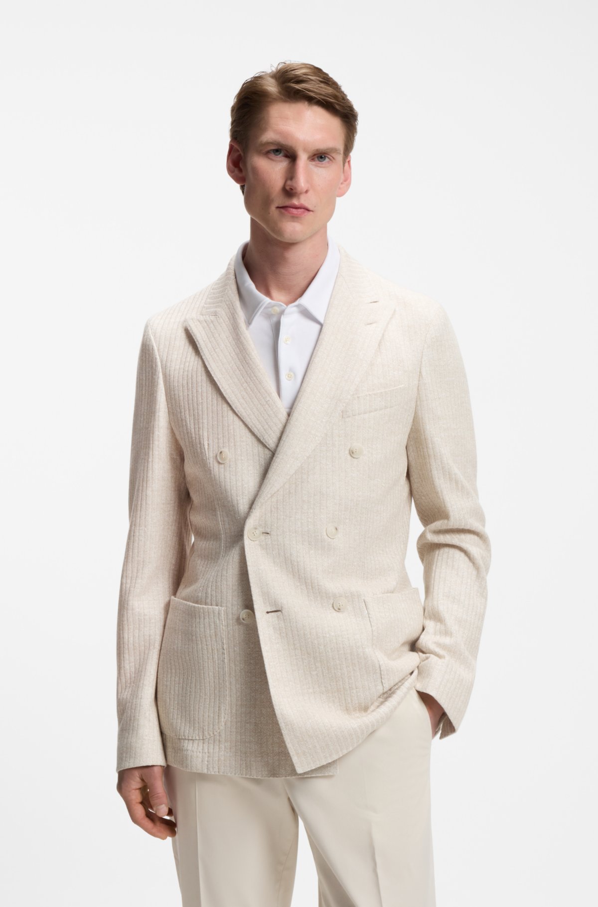 Blazer aderente in lino e cotone a righe