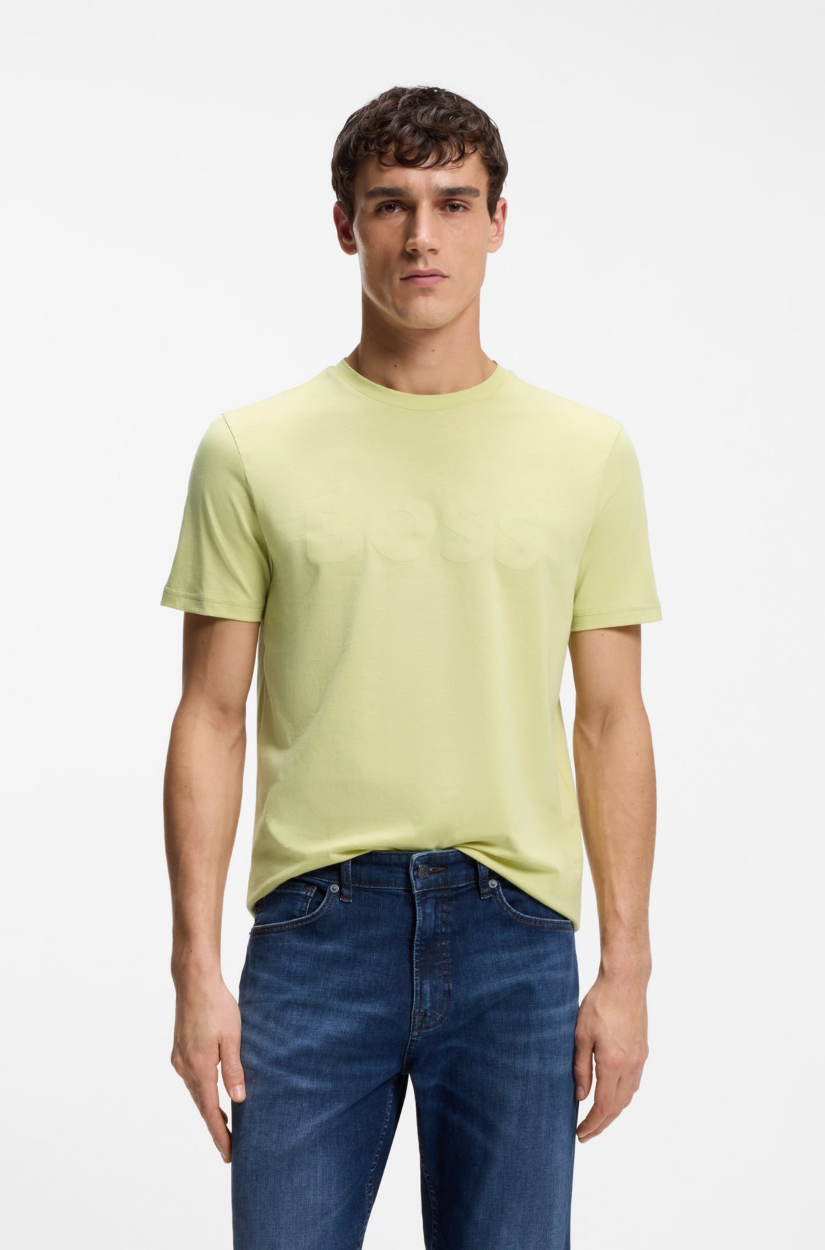 T-shirt in jersey di cotone con stampa logo grande