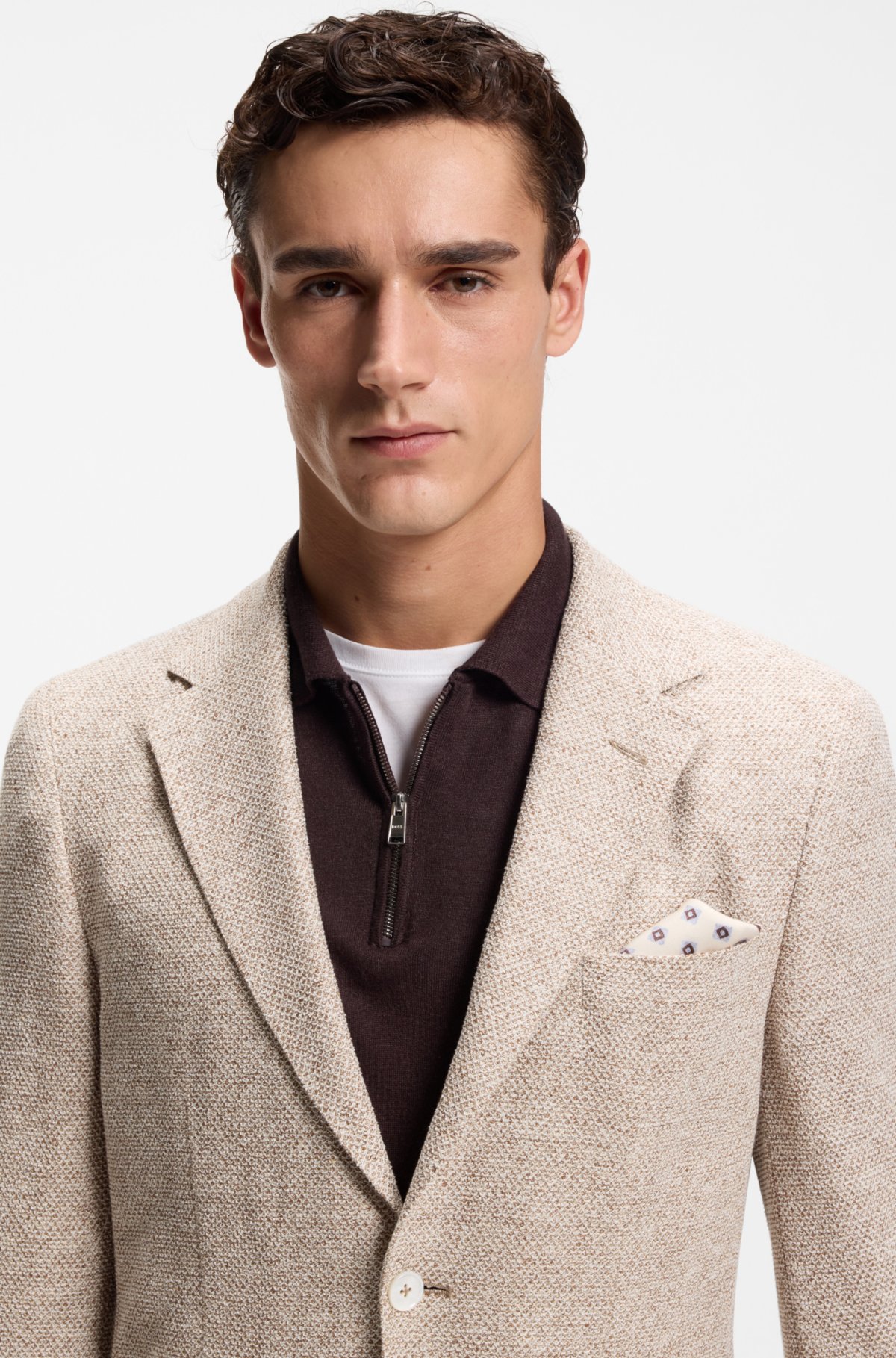 Giacca regular-fit a motivi in misto lino